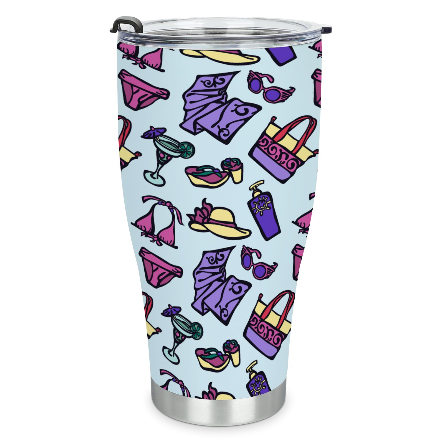 Hidove Stainless Steel Tumbler, Swimsuit, Cocktail, Beach Towel Print 30oz Leak Proof & Stainless Steel Bottle for Hot & Cold Drinks - Coffee Travel Mug, Water Metal Canteen, Thermal Cup