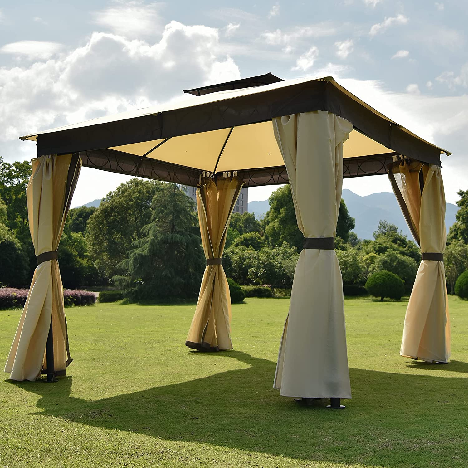 VIRUBI 9.8 x 9.8 ft. Outdoor Gazebo Canopy Soft Top w/Mosquito Netting