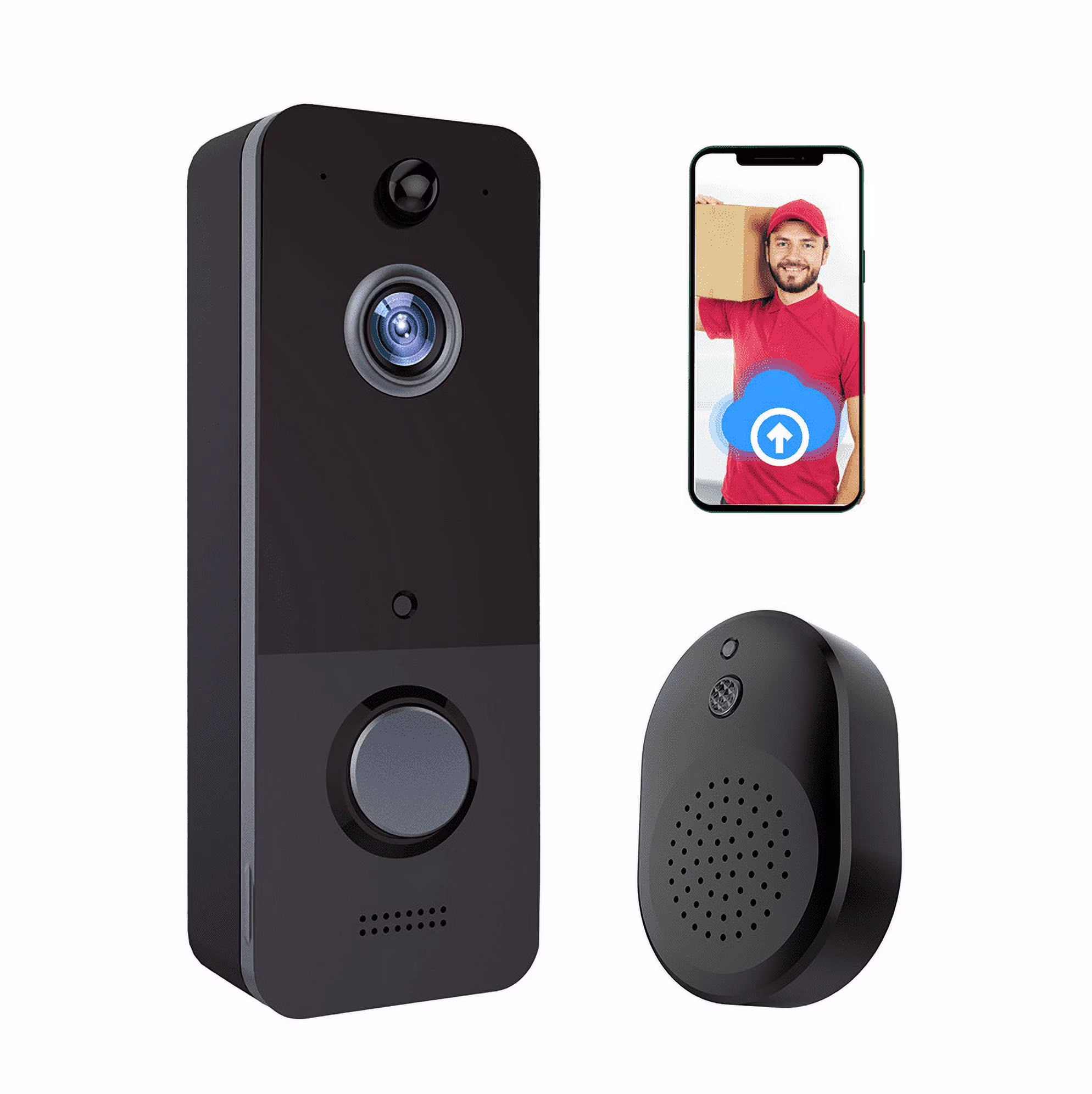Doorbell Camera Wireless, Wi-Fi Video Doorbell Camera with Human Detection, Indoor Chime Included, Cloud Storage, 2-Way Audio, Real-Time Alerts, Night Vision, Battery Powered, Easy Installation