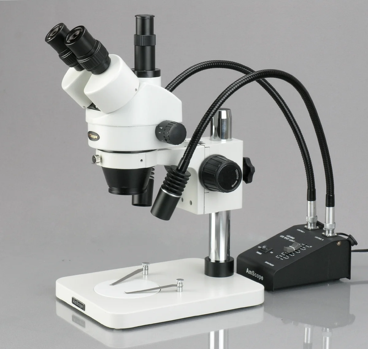 AmScope 7X-45X LED Two Gooseneck Light Zoom Stereo Microscope + 1.3MP USB Digital Camera New