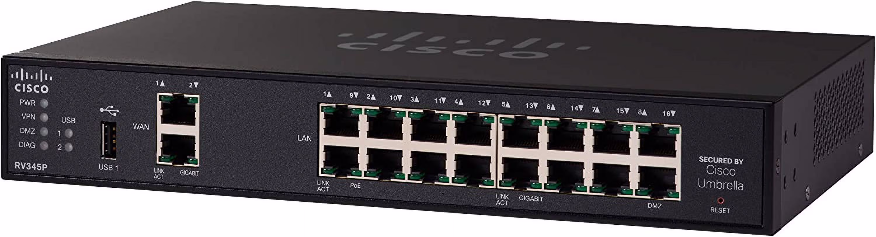 Restored Cisco RV345P VPN Router 16 Gigabit Ethernet (GbE) Ports PoE Dual WAN Limited Lifetime Protection (RV345P-K9-NA) () (Refurbished)