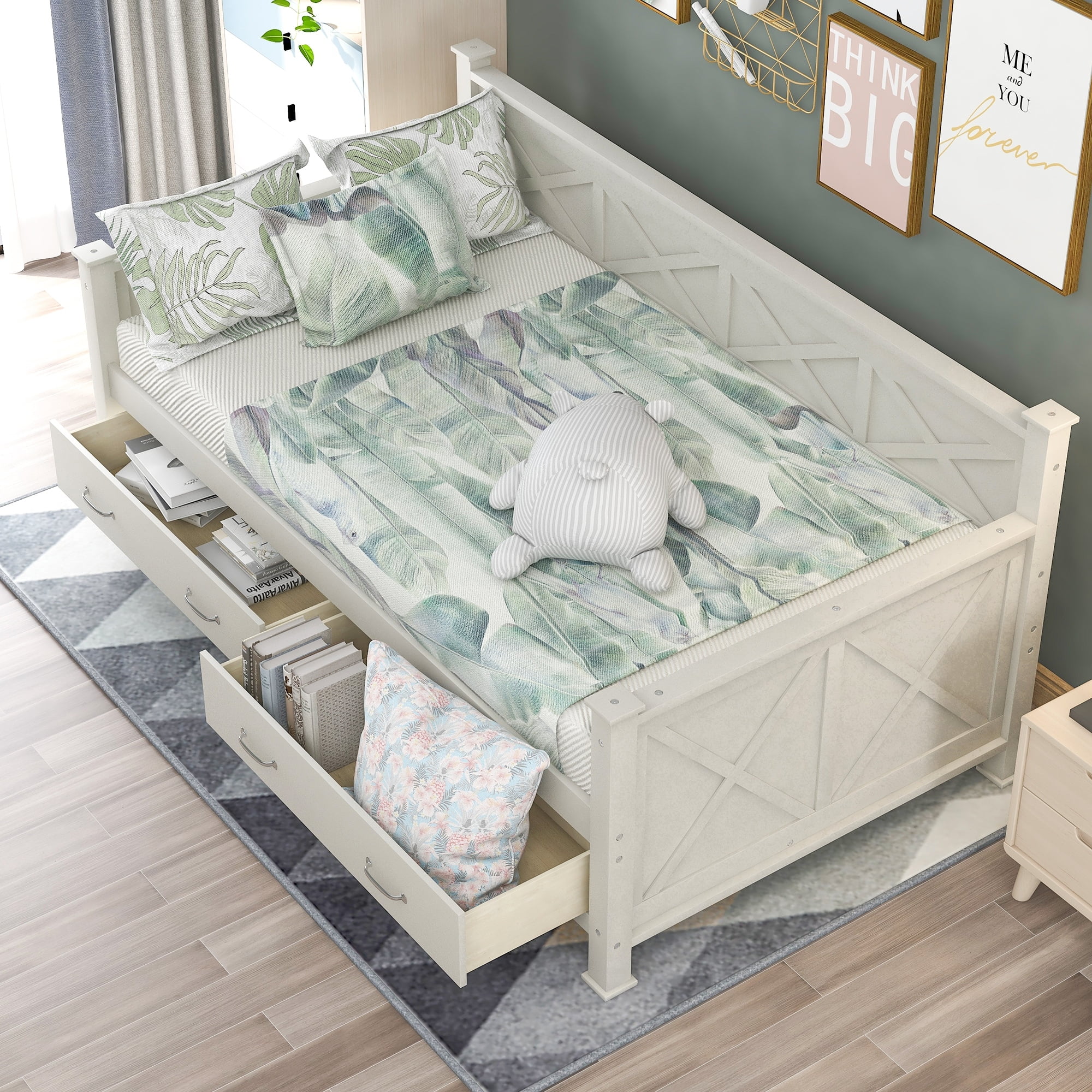 Solid Wood Twin Daybed with 2 Large Drawers, Rustic Design