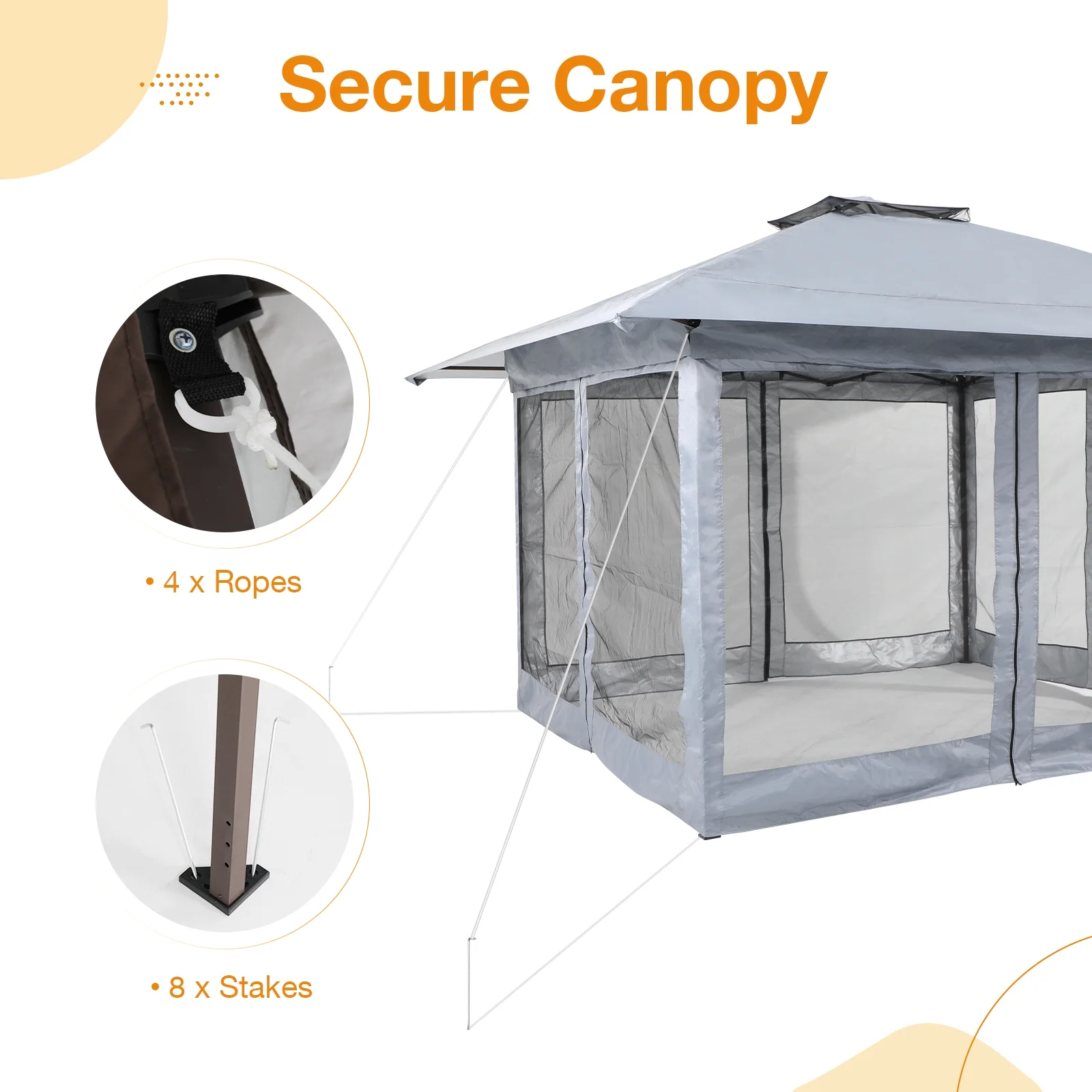OC Orange-Casual 13'x13' Pop Up Gazebo, Outdoor Gazebo Tent with W/ Netting Walls, Double Vented Roof Canopy, Grey