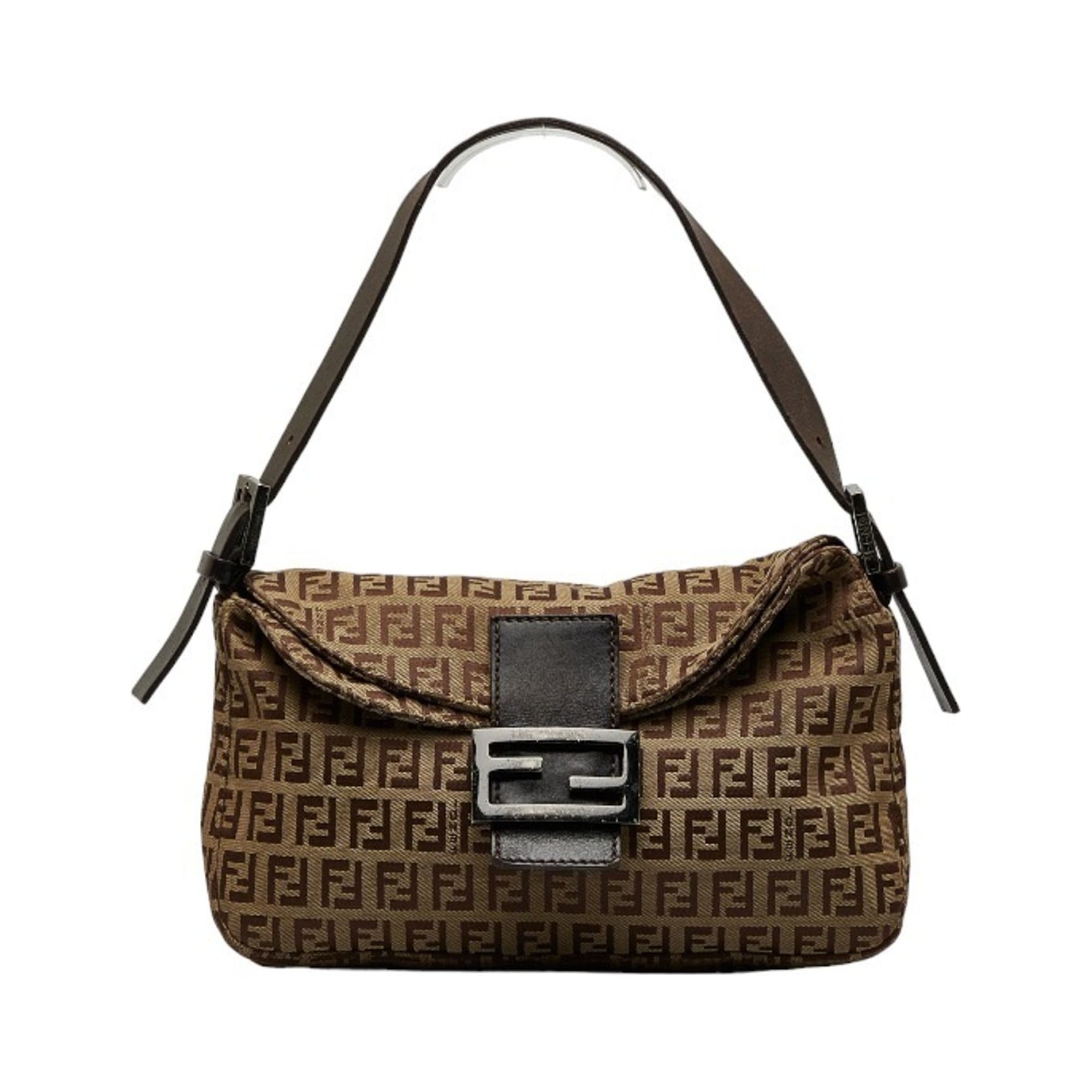 Pre-Owned FENDI Zucchino Mamma Bucket Shoulder Bag 8BR003 Brown Canvas Leather Women's (Fair)