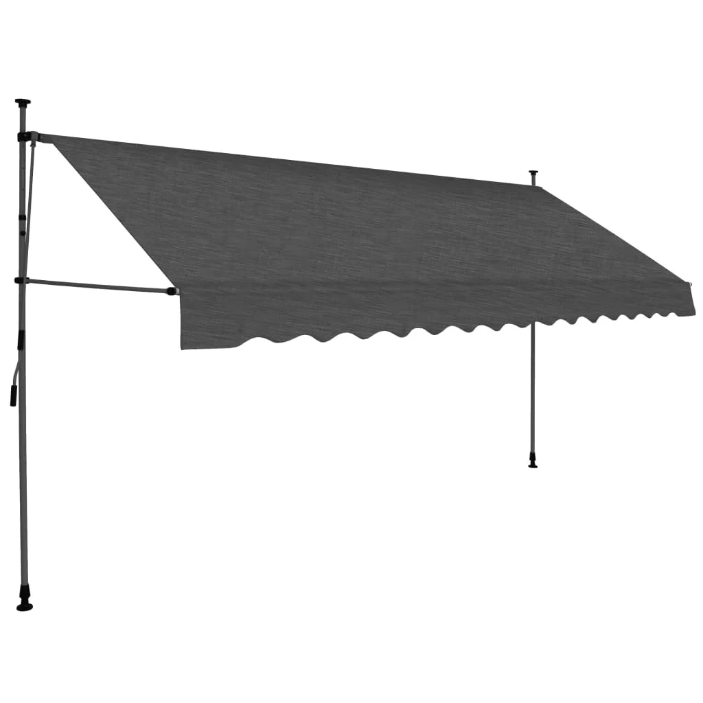Anself Manual Retractable Awning with LED Outdoor Window Door Canopy Sunshade Shelter Anthracite for Patio, Balcony, Backyard, Garden, Deck 137.8 Inch