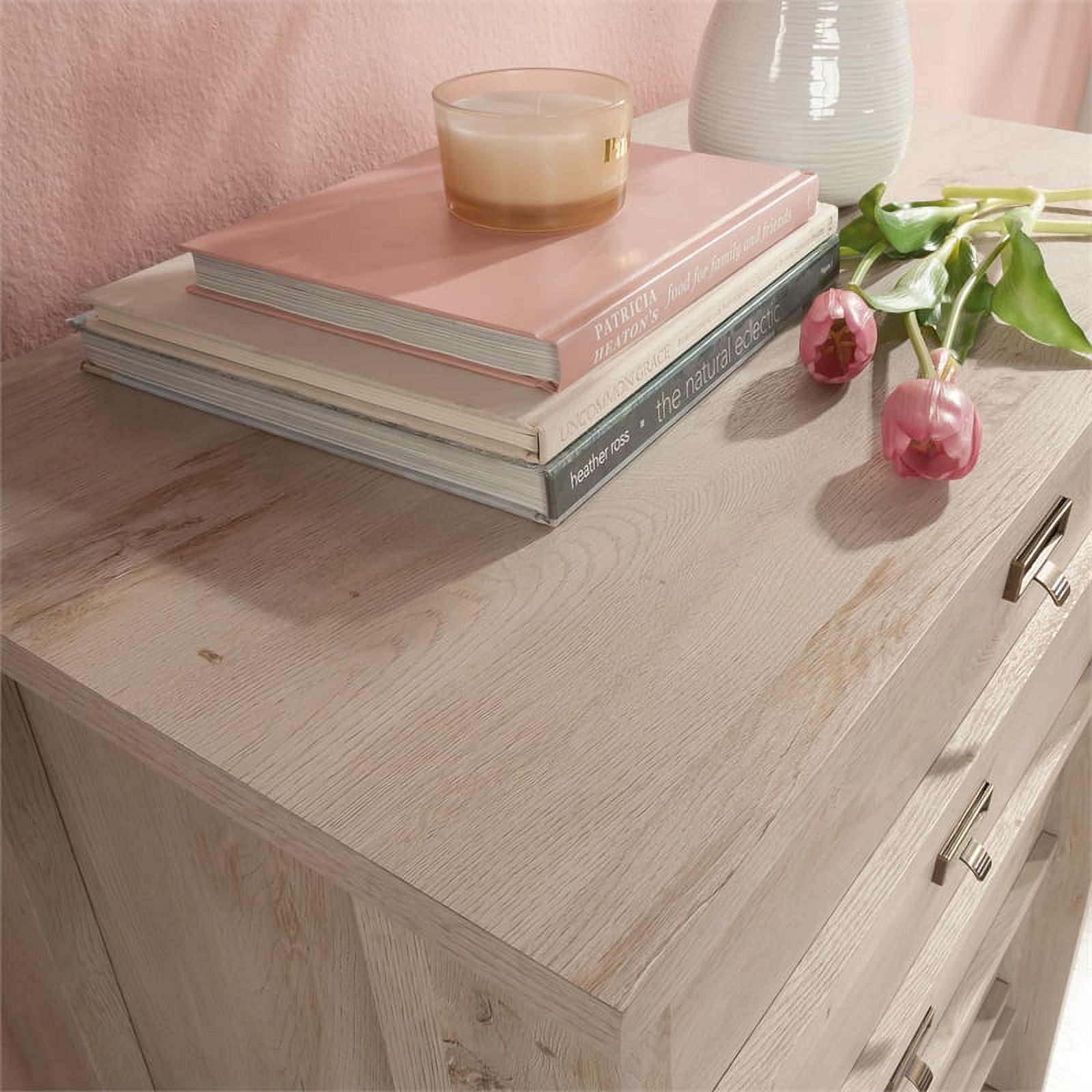 Sauder Trestle 4-Drawer Bedroom Dresser in Chalked Dressernut, Chalked Chestnut Finish