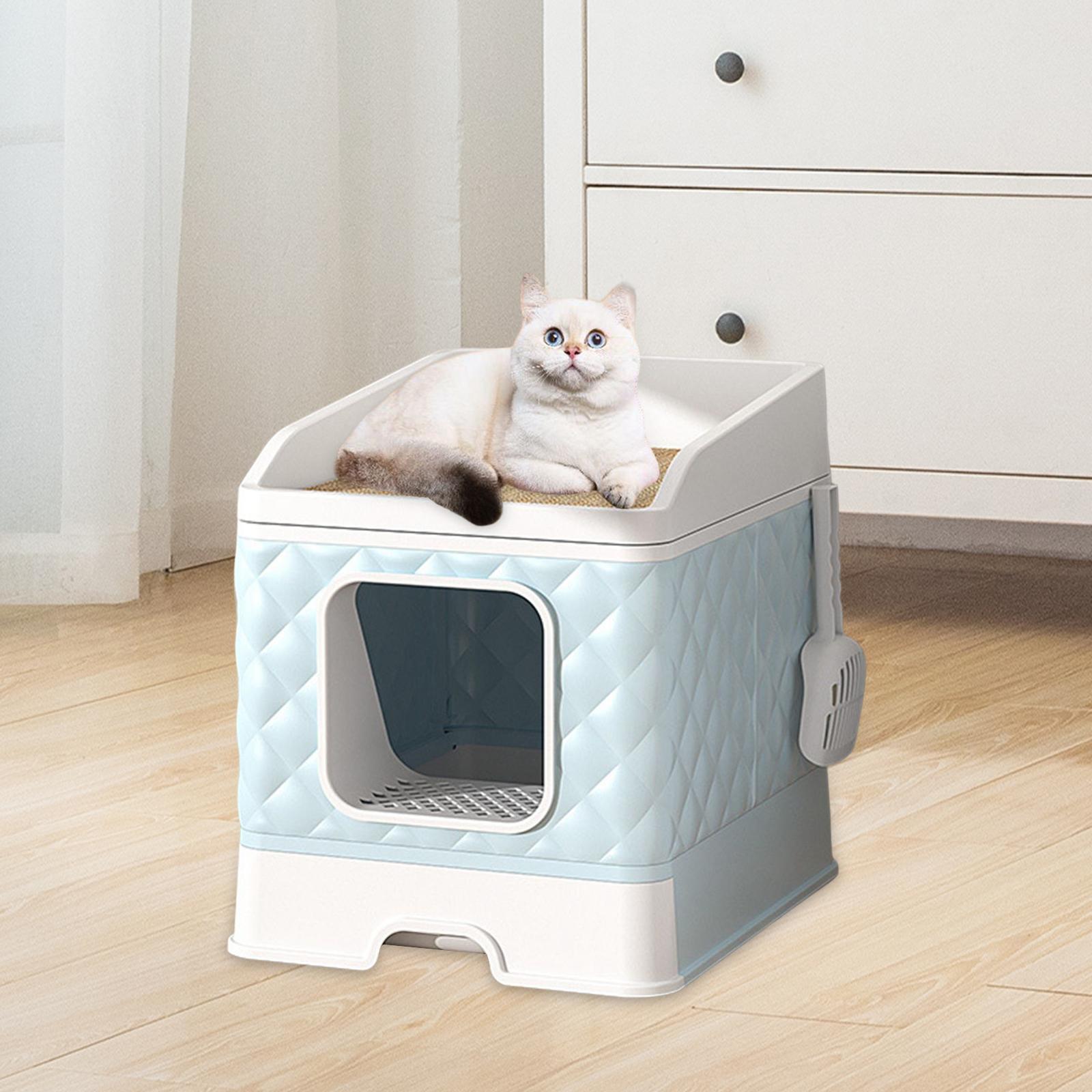 Cat Drawer Type Foldable Pet Litter Tray for Small and Large Cats Blue