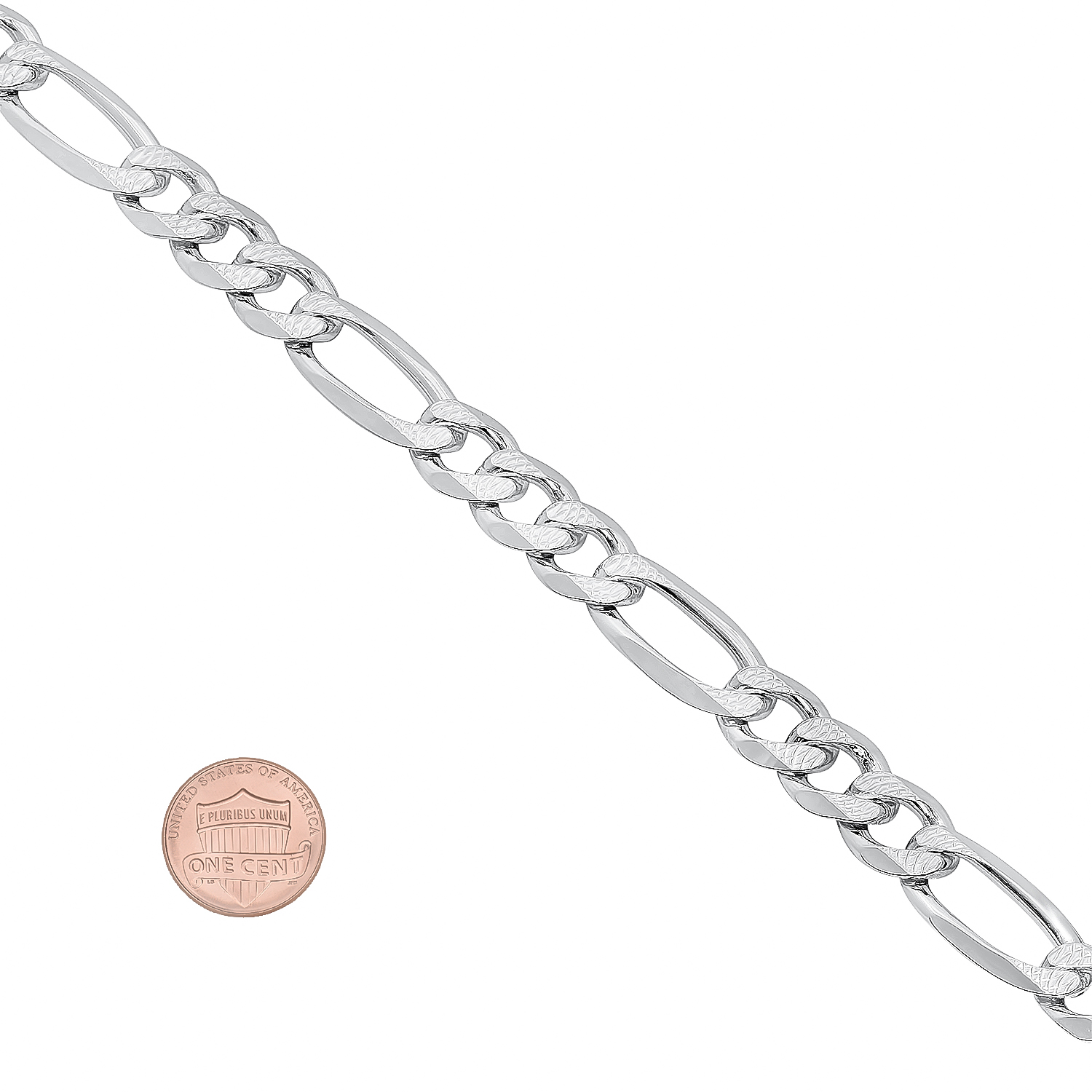 9.5mm .925 Sterling Silver Diamond-Cut Flat Figaro Chain Necklace + Bracelet Set, 24