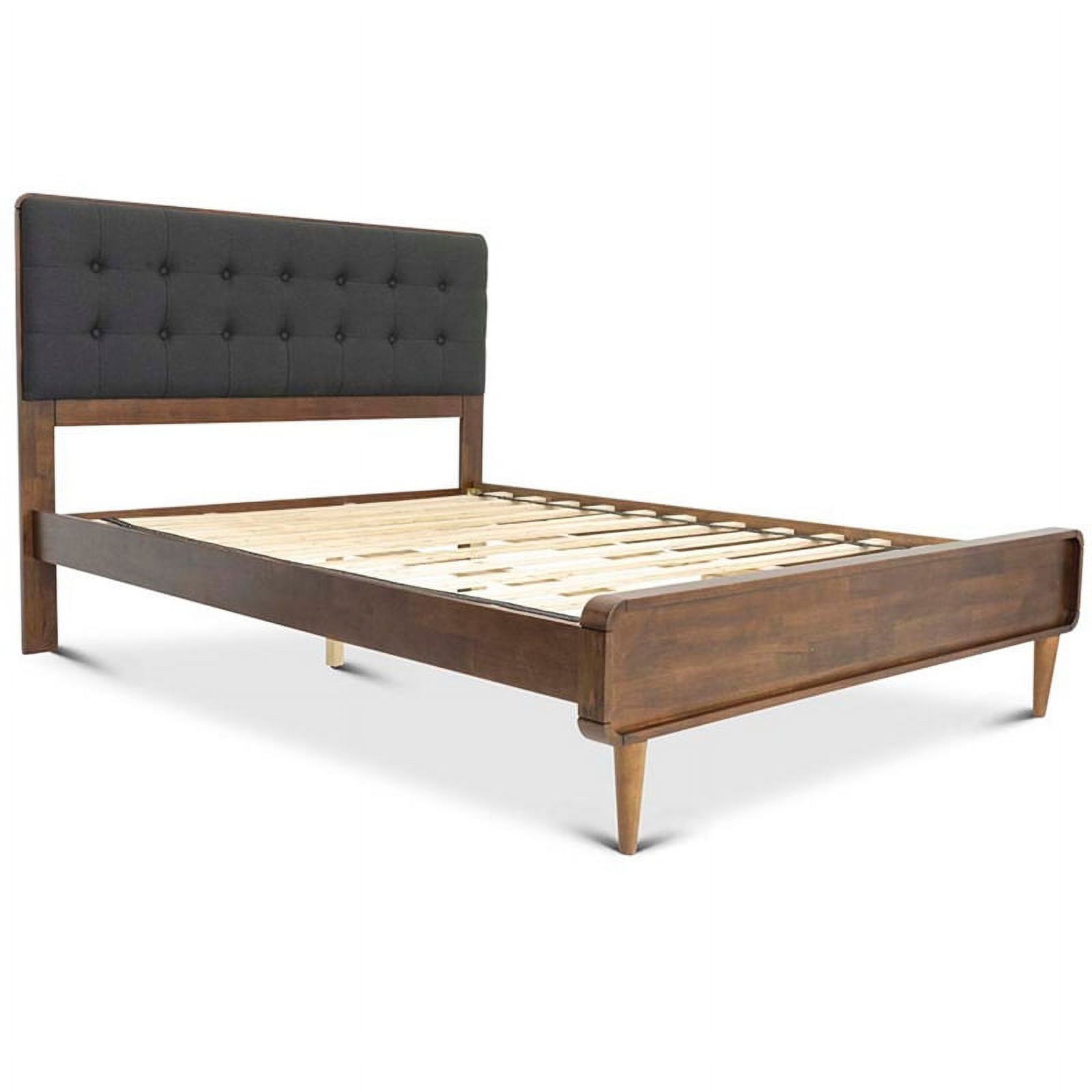 Pemberly Row Mid-Century Fabric Upholstered Platform Bed King Size in Dark Grey