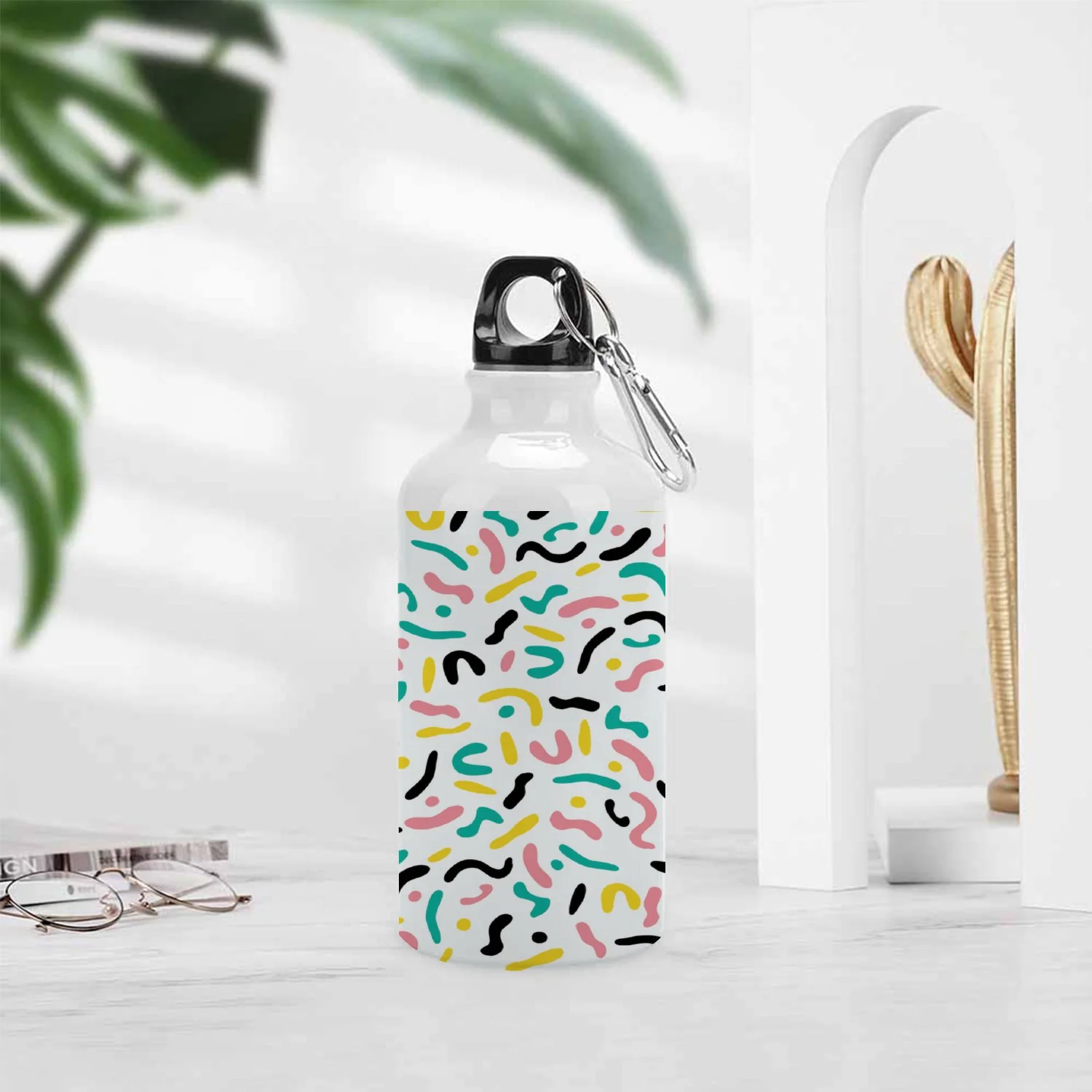 SKYSONIC 400ml Sport Aluminum Water Bottle,Cheerful Shapes,Sport Multipack Leak Proof Easy Carry Travel Bottle with Twist Cap for Gym Hiking Camping Running Bike Outdoor