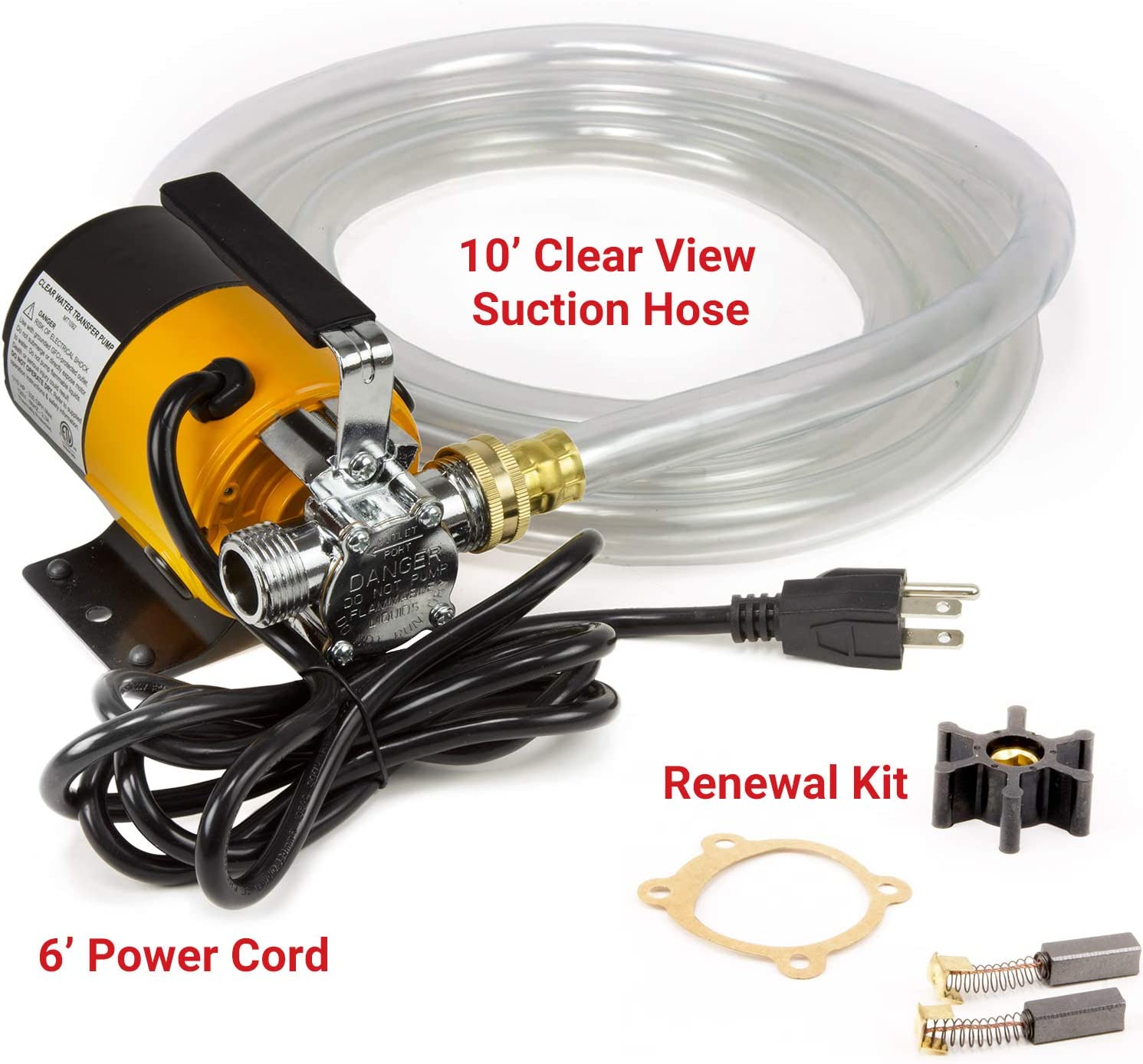 Hot Tub Spa Draining Pump with 10ft ClearView Suction Hose - 120V electric water transfer utility pump