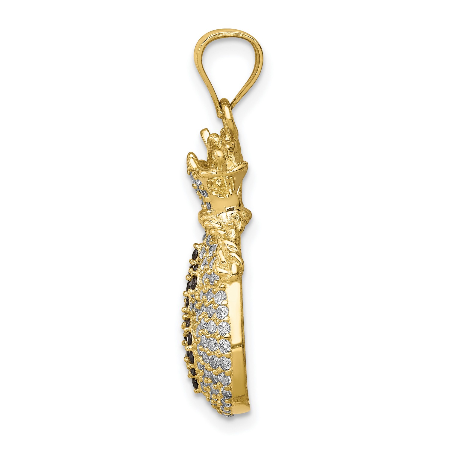 Black and Clear CZ Micro Pave Money Bag Pendant In Real 10k Yellow Gold