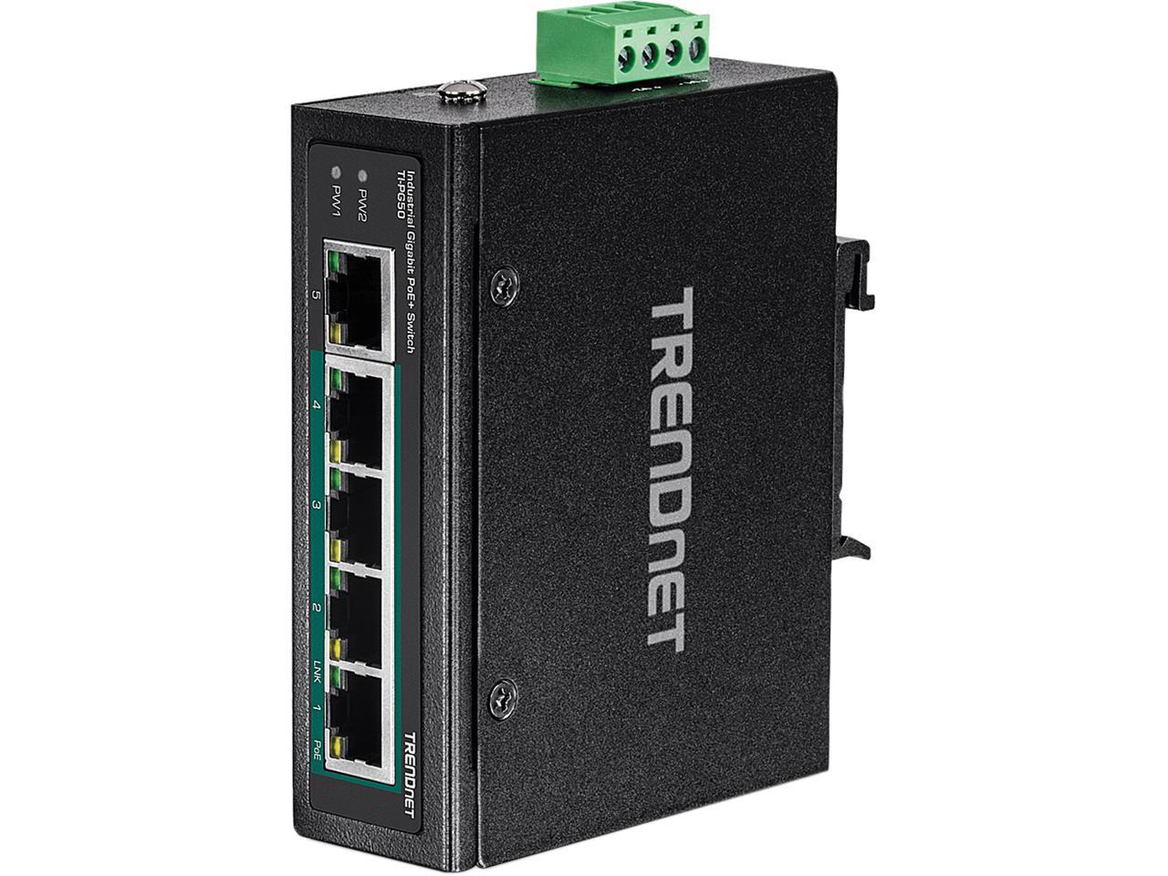TRENDnet TI-PG50 5-Port Industrial Gigabit PoE + DIN-Rail Switch