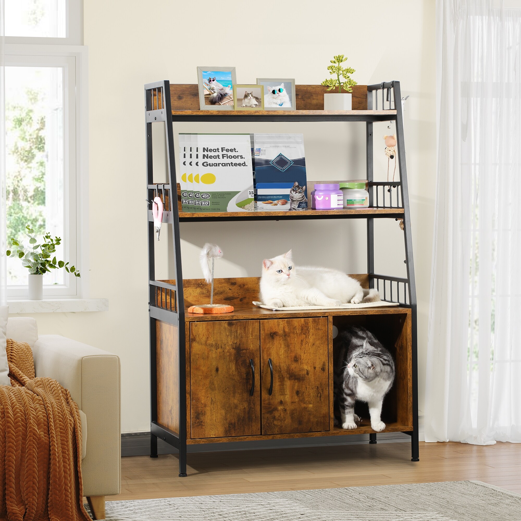 Warranty Company Moasis Furniture-style Cat Litter Box Enclosure with Cabinet, Shelves