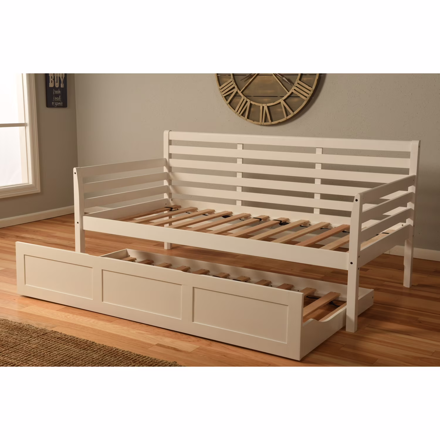 Kodiak Furniture Boho Wood Daybed with Trundle in White Finish