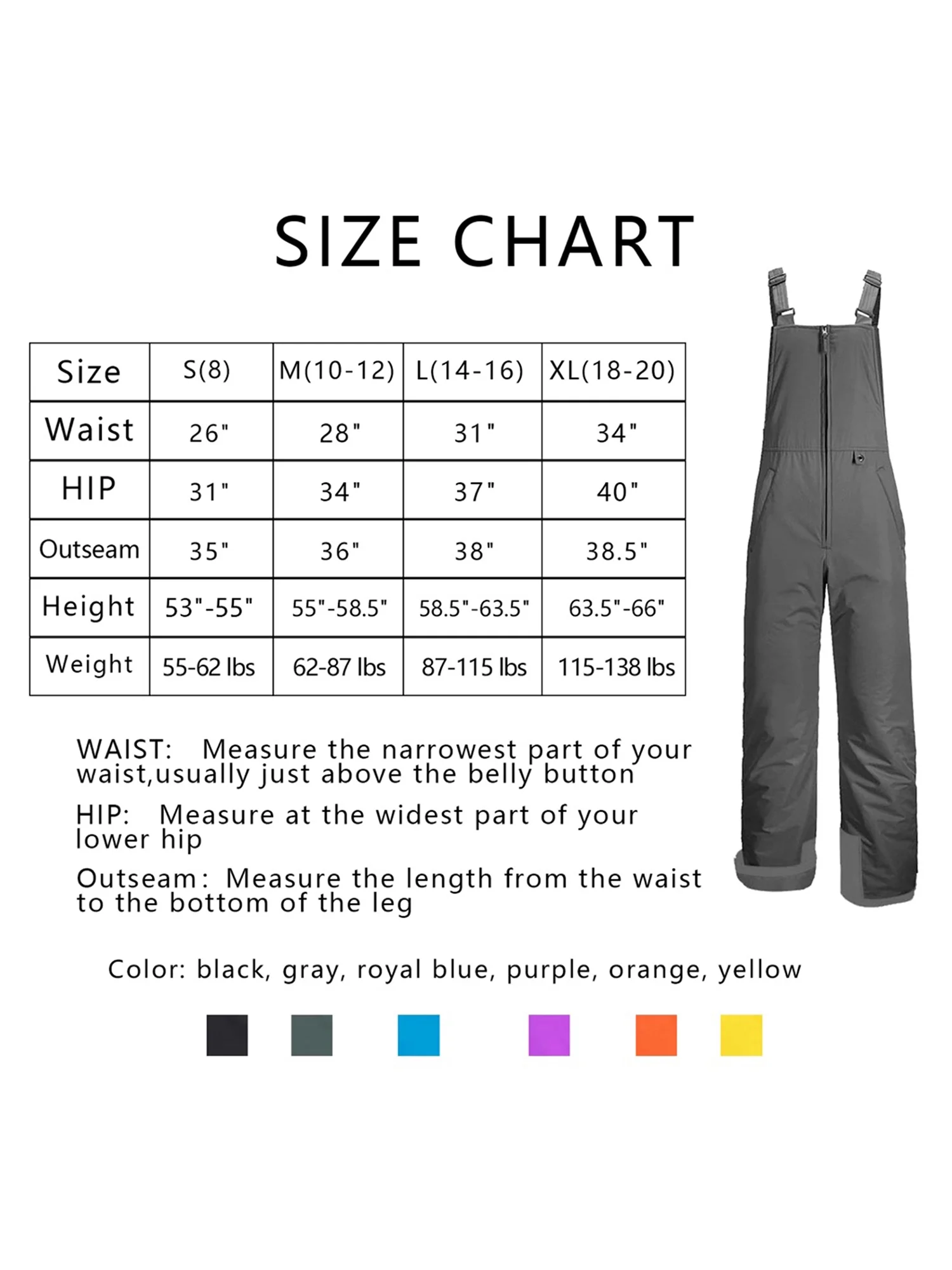 Mens Classic Ski Snow Bib Overalls Windproof Waterproof Insulated Ripstop One-Piece Jumpsuit Hiking Suspender Bib Pant
