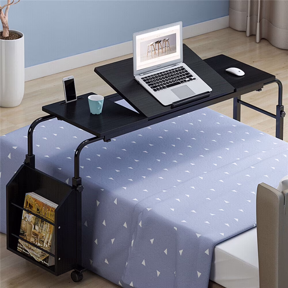 Mobile Laptop Rolling Laptop Computer Desk over Bed Table Stand Cart Adjustable Height Black