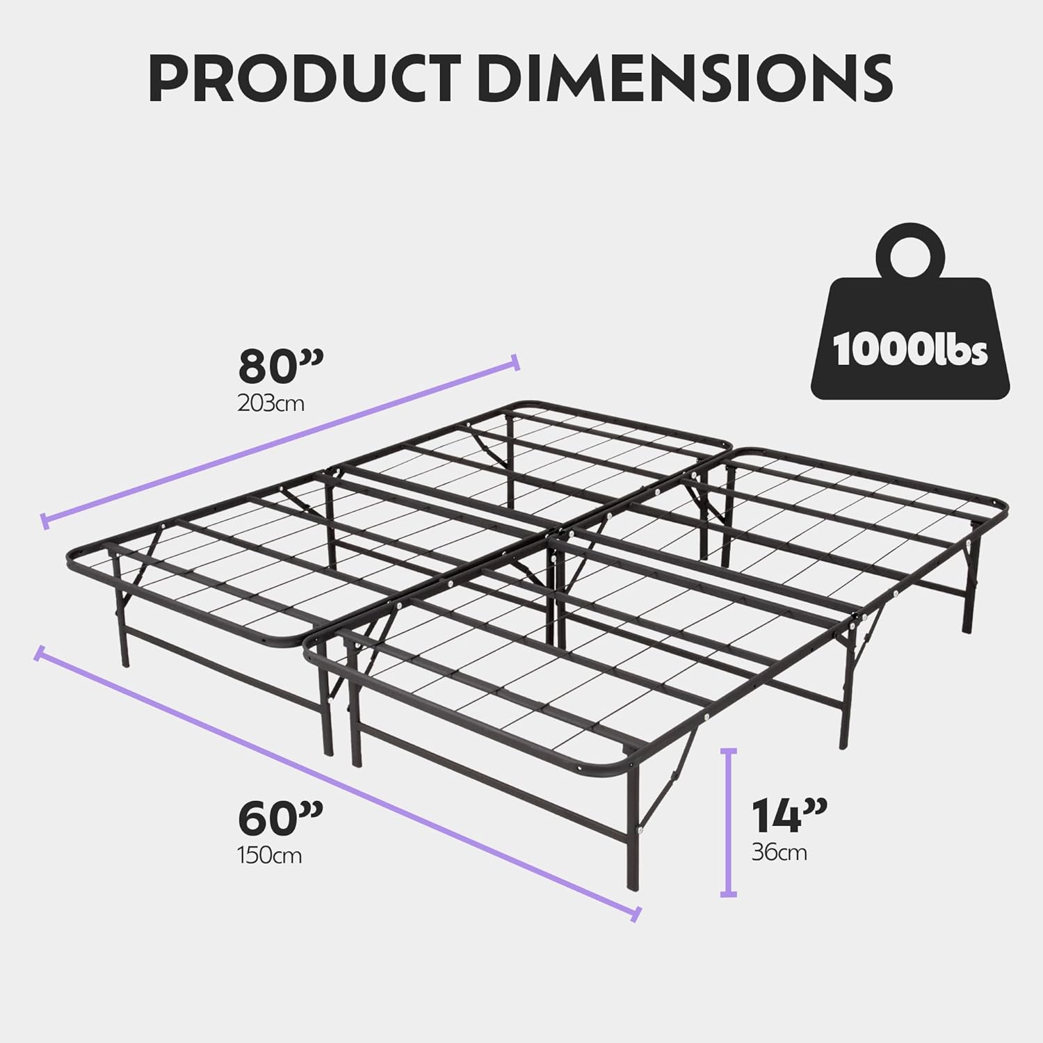 YINCHEN Foldable Metal Bed Frame Queen Size Metal Platform Easy Assembly Heavy Duty Noise Free Bed Frame 13 Inches of Clearance Underbed Storage Sturdy Steel Frame, Queen, Black