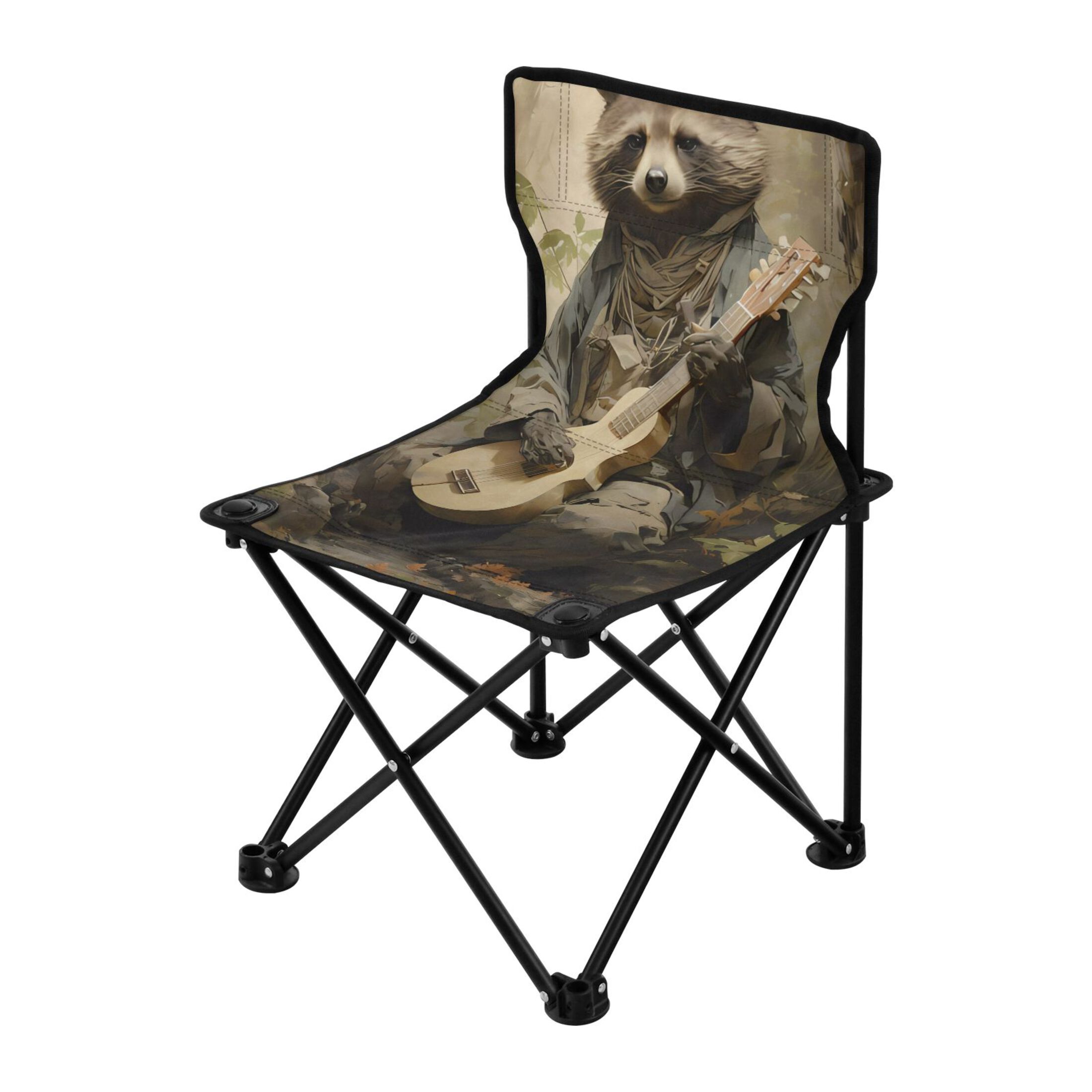 Bear with Guitar Portable Camping Chair Outdoor Folding Beach Chair Fishing Chair Lawn Chair with Carry Bag Support to 220LBS