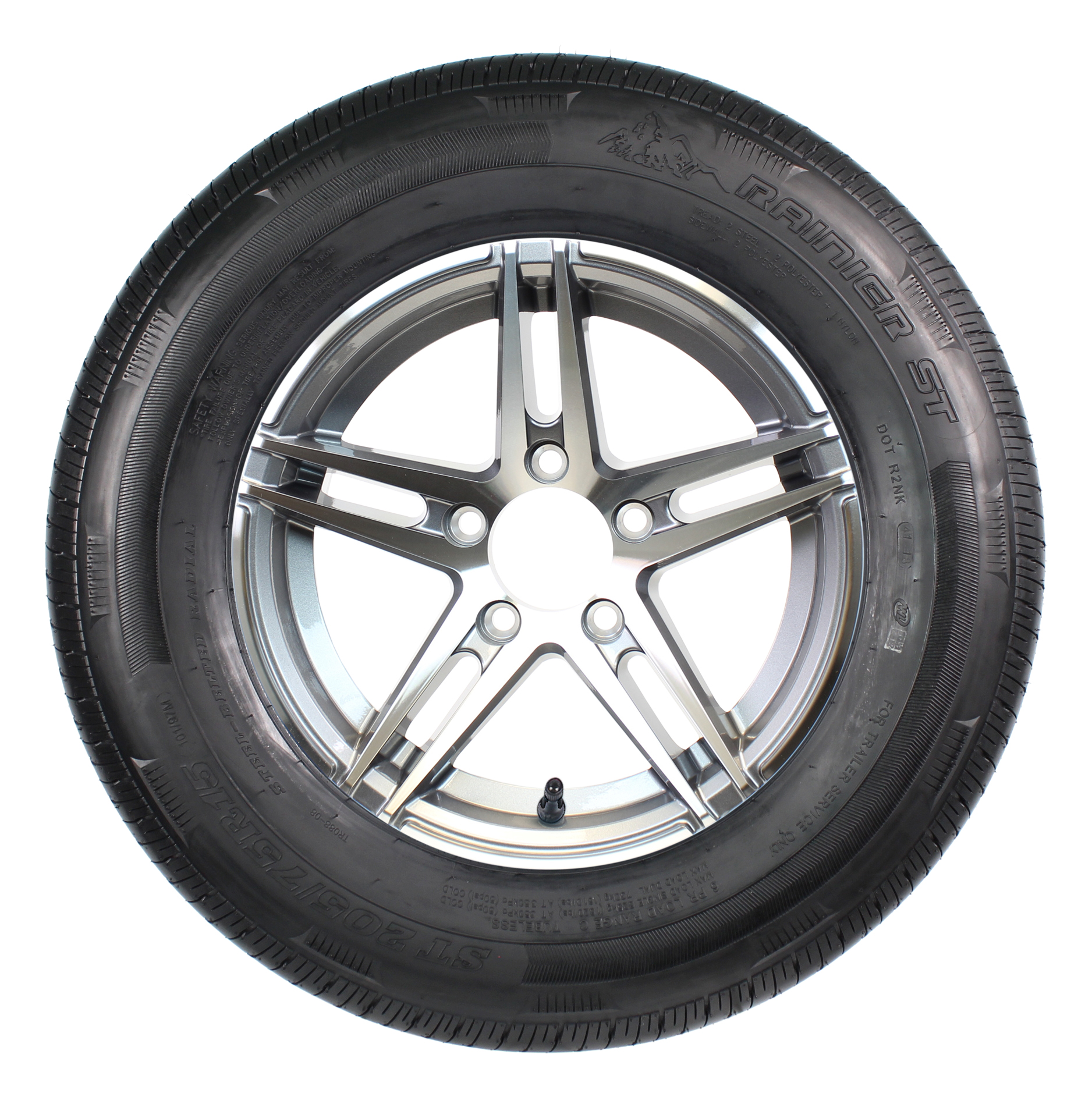 Aluminum Gunmetal Sidewinder Trailer Rim Mounted 205/75R15 Radial Tire 15 in.