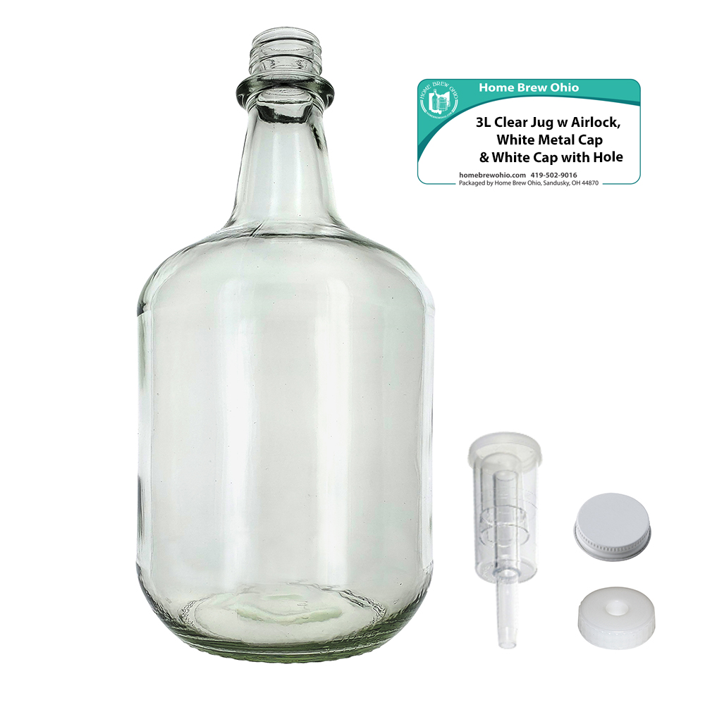 3L Jug Flint - White Cap with Hole, Econo Three-Piece Airlock, and White Metal Cap