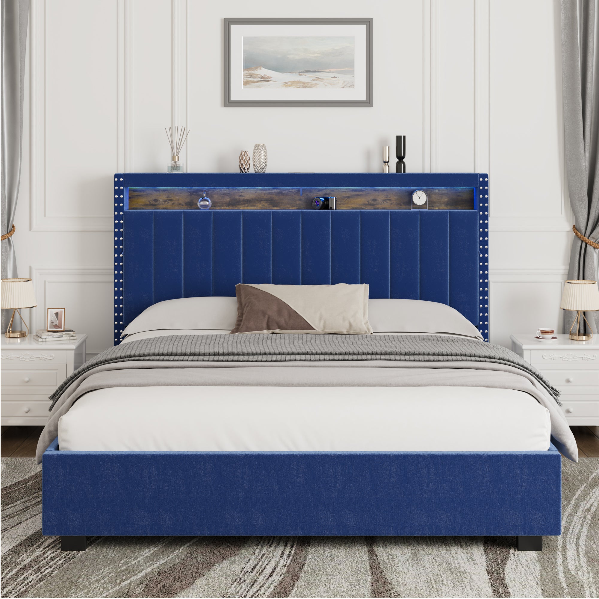 Haynes King Size Platform Bed Frame with LED - Blue