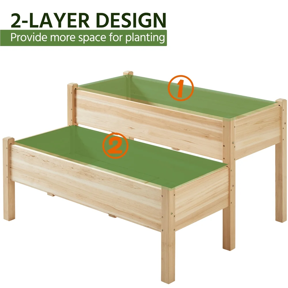 Topeakmart 2-Tier Elevated Wooden Planter Box Raised Garden Bed, 29.5