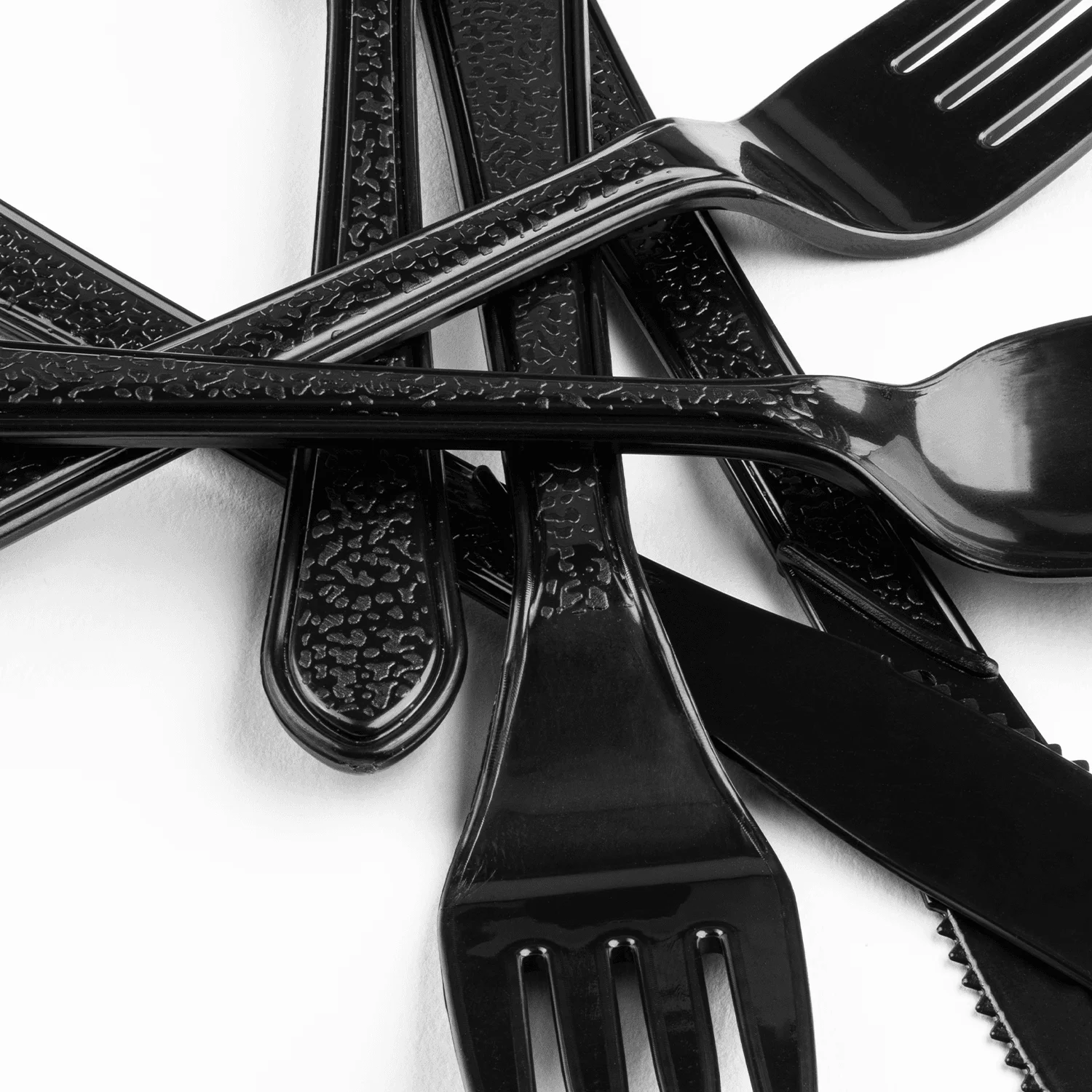 Karat Disposable Black Party Dinnerware Set (Plate, Cup, Fork, Knife, Spoon, Napkin), PP Plastic - 25 Guests