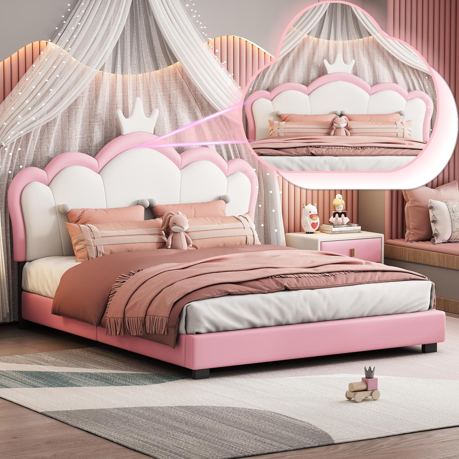 Full Size Upholsered Bed Wih Crow Headboard, Full Size Plaform Bed Wih Headboard Ad Fooboard, +Whie