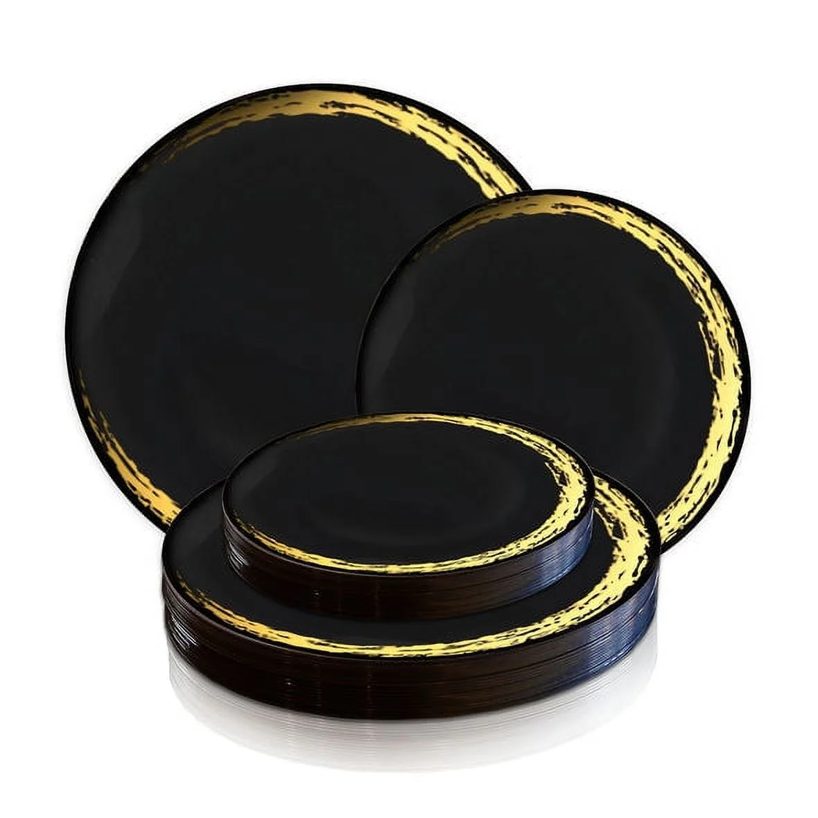 Smarty Black with Gold Moonlight Round Plastic Dinnerware Value Set 240 ct