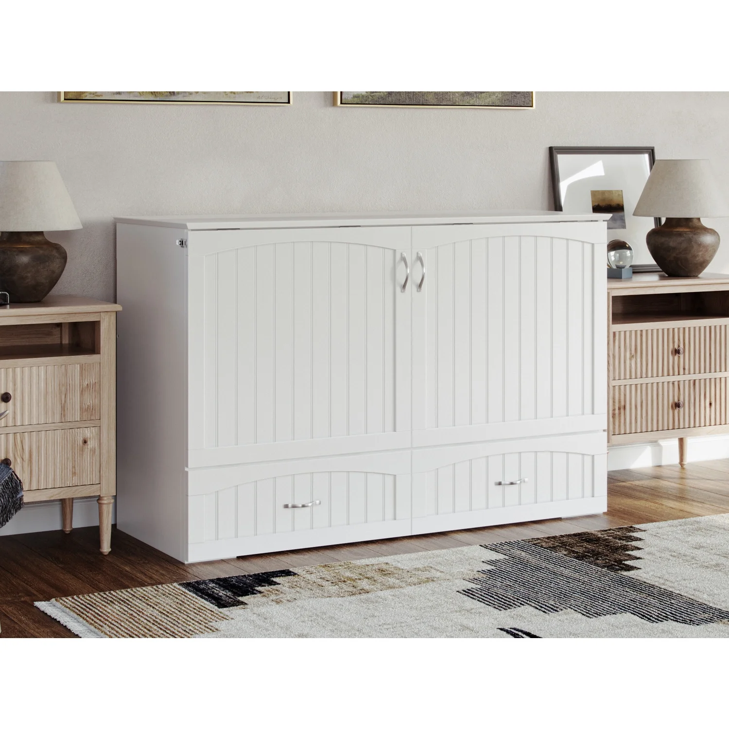 AFI Aspen Queen Solid Wood Murphy Bed Chest with Mattress in White