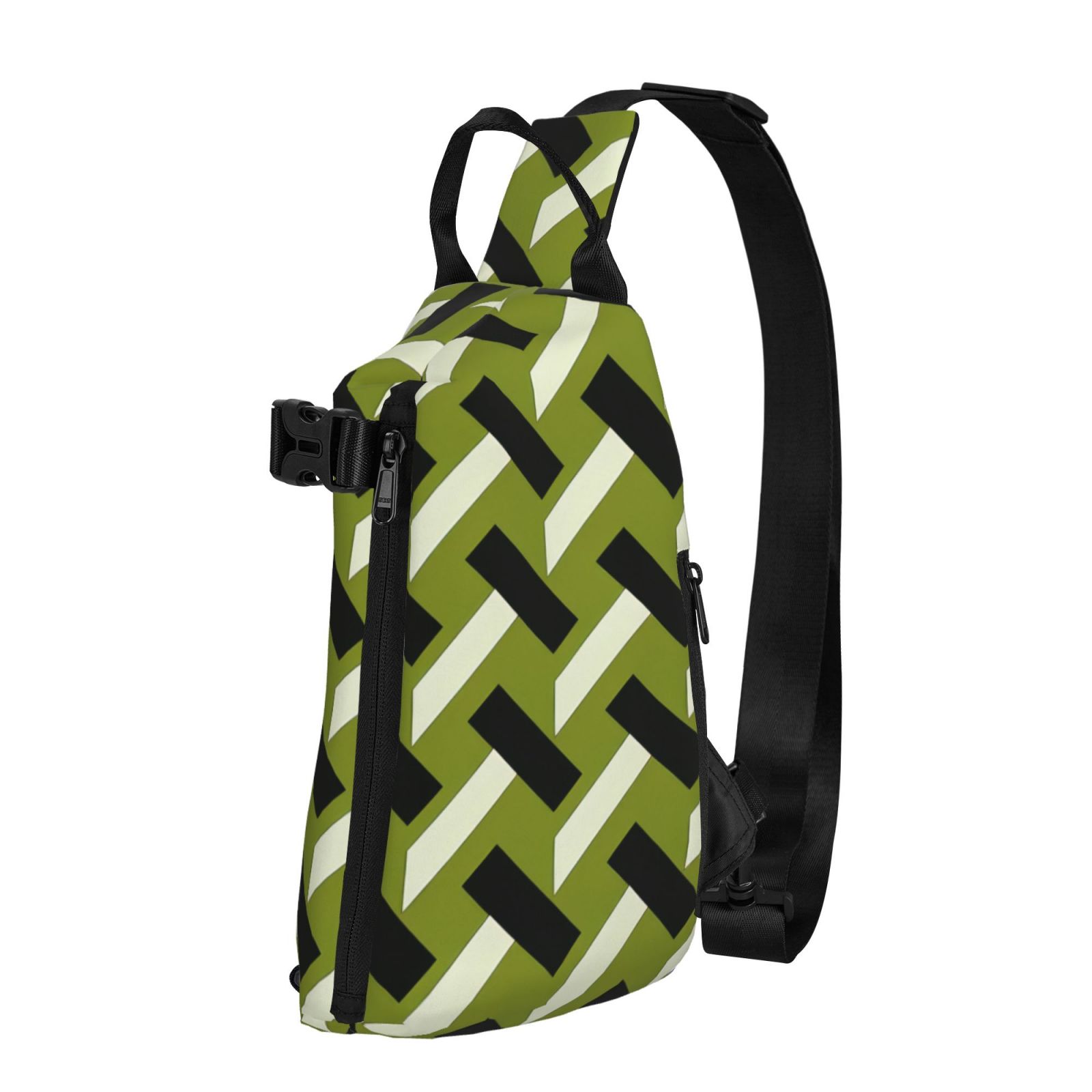 ZNDUO Small Sling Crossbody Backpack, Slime Green Houndstooth Pattern Lightweight One Strap Sling Bag Backpack for Hiking Walking Biking Travel Cycling