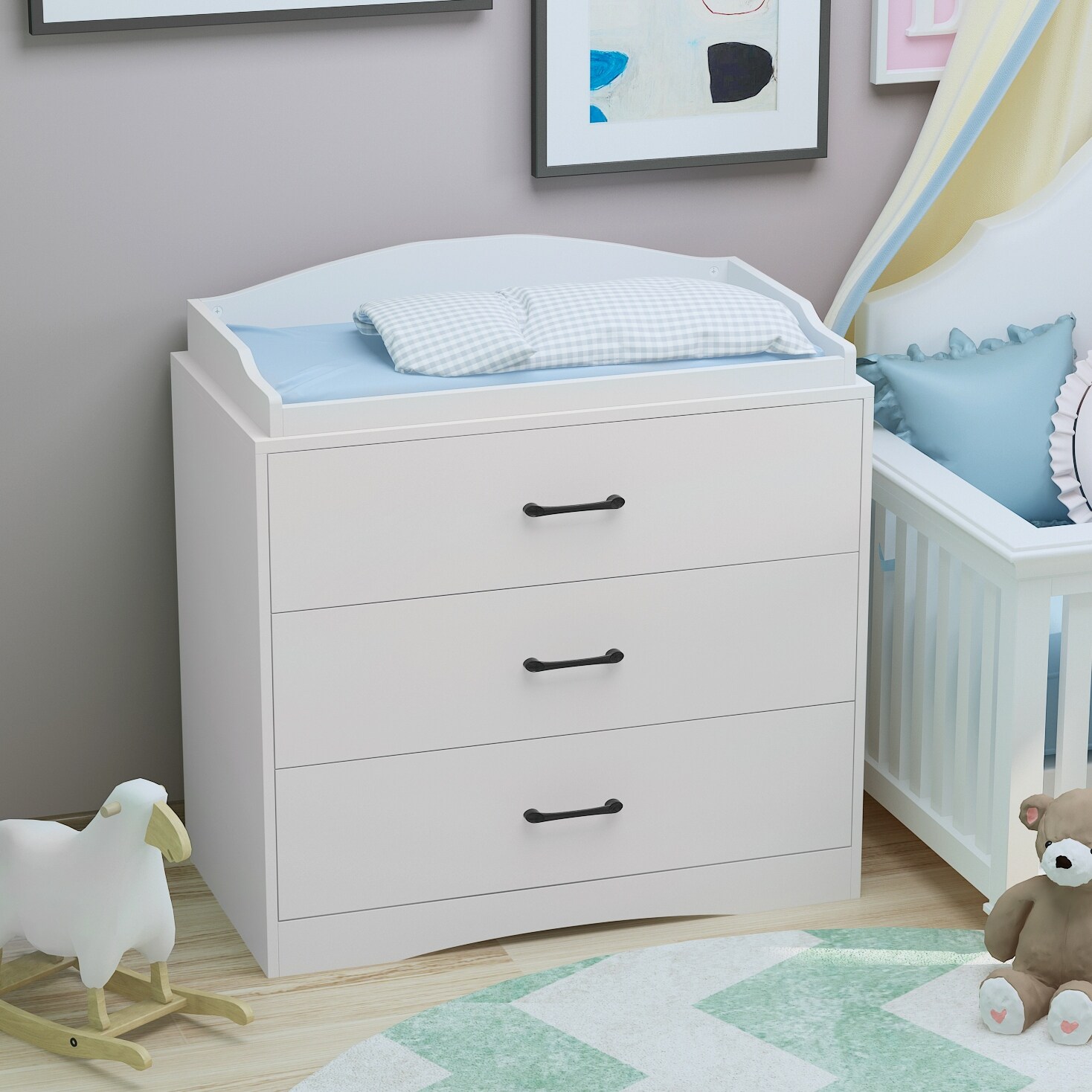 Benton Technology Kerrogee 3-Drawer Dresser with Changing Table - Grey/White/Black White