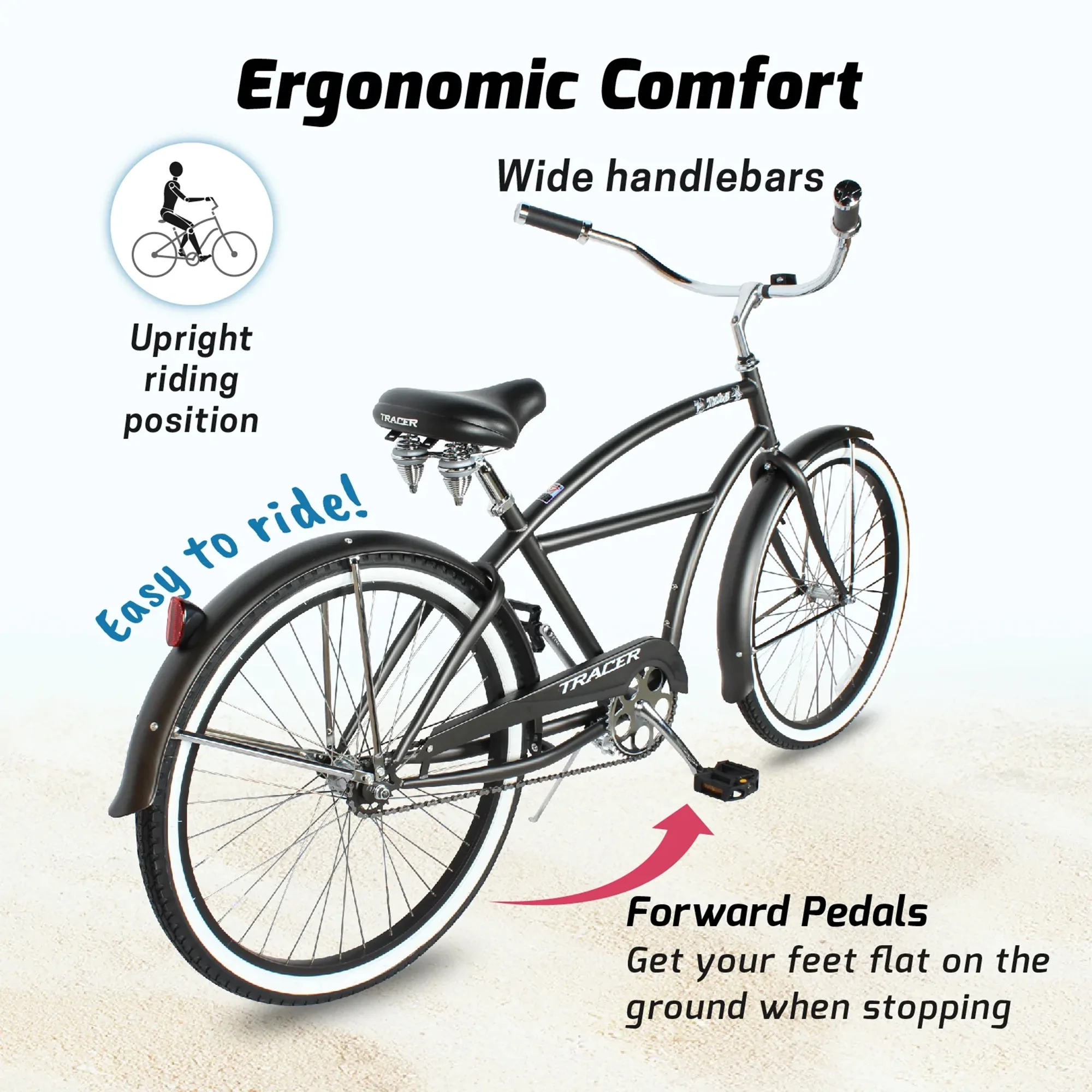 TRACER Taha 26 Inch Beach Cruiser 7 Speed Steel Men's Bicycle, Black