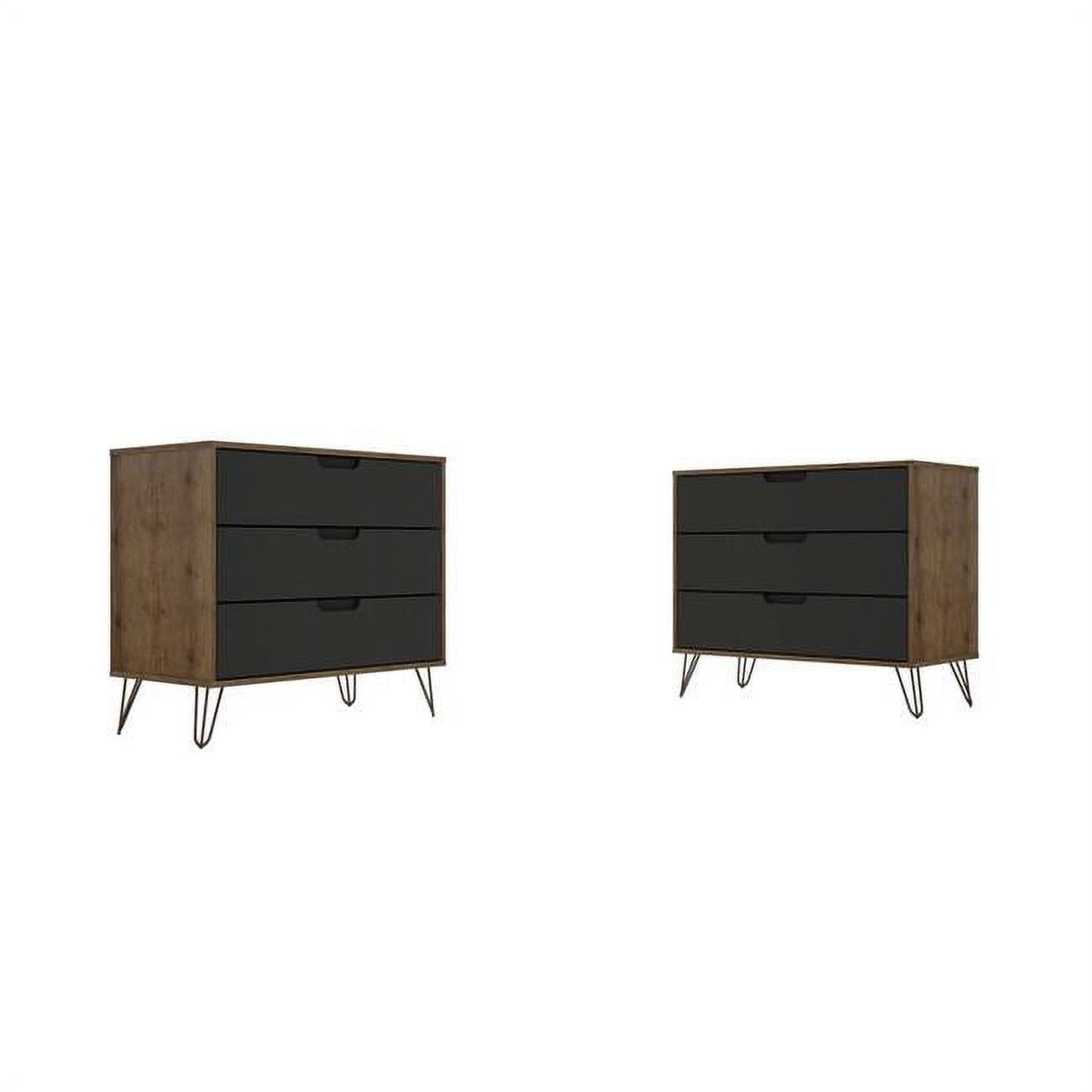 Manhattan Comfort  Rockefeller 3-Drawer Nature & Textured Grey Dresser, 28.86 x 35.24 x 17.52 in. - Set of 2