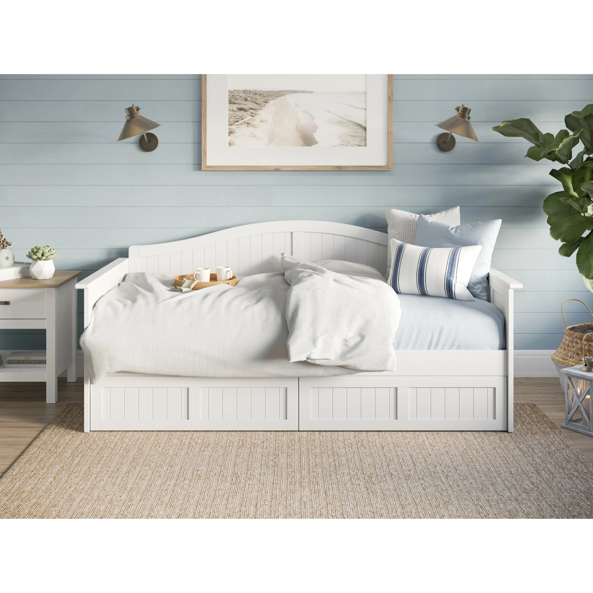 AFI Nantucket Twin Wood Daybed with Set of 2 Drawers in White