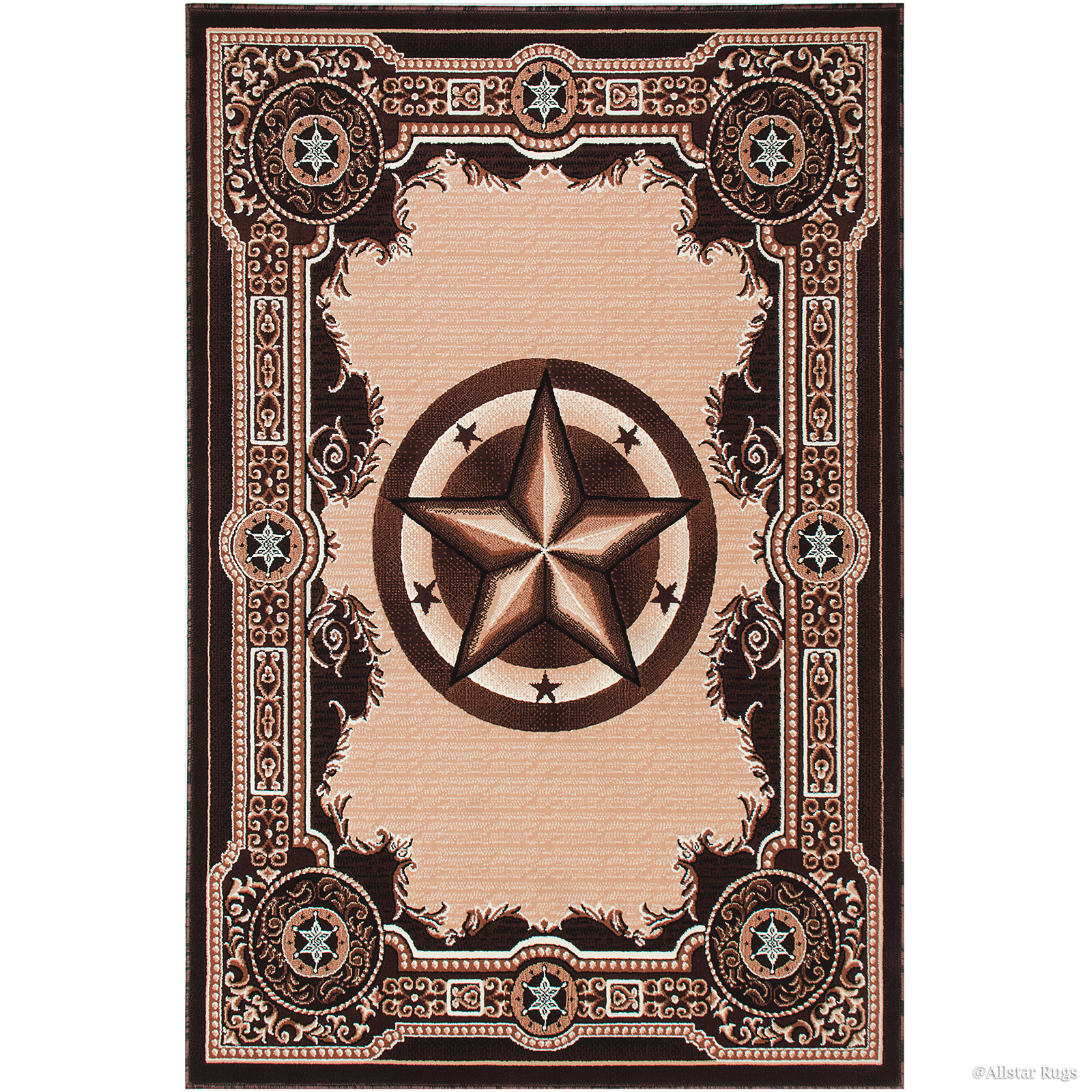High Quality Texas Star, Cowboy, Western, Woven Area Rug, Drop-Stitch Weave Technique with Carve Effect (7' 10