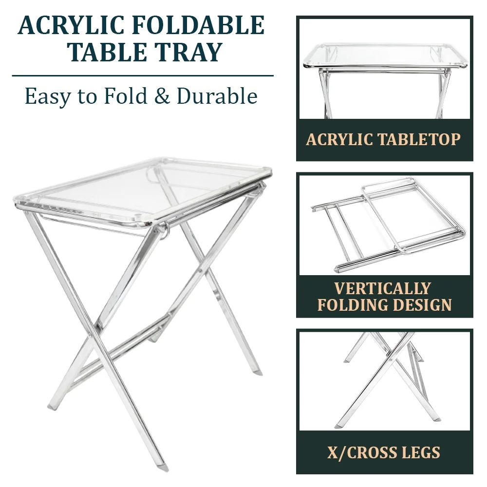 LeisureMod Victorian Foldable End Side Table Tray in Clear