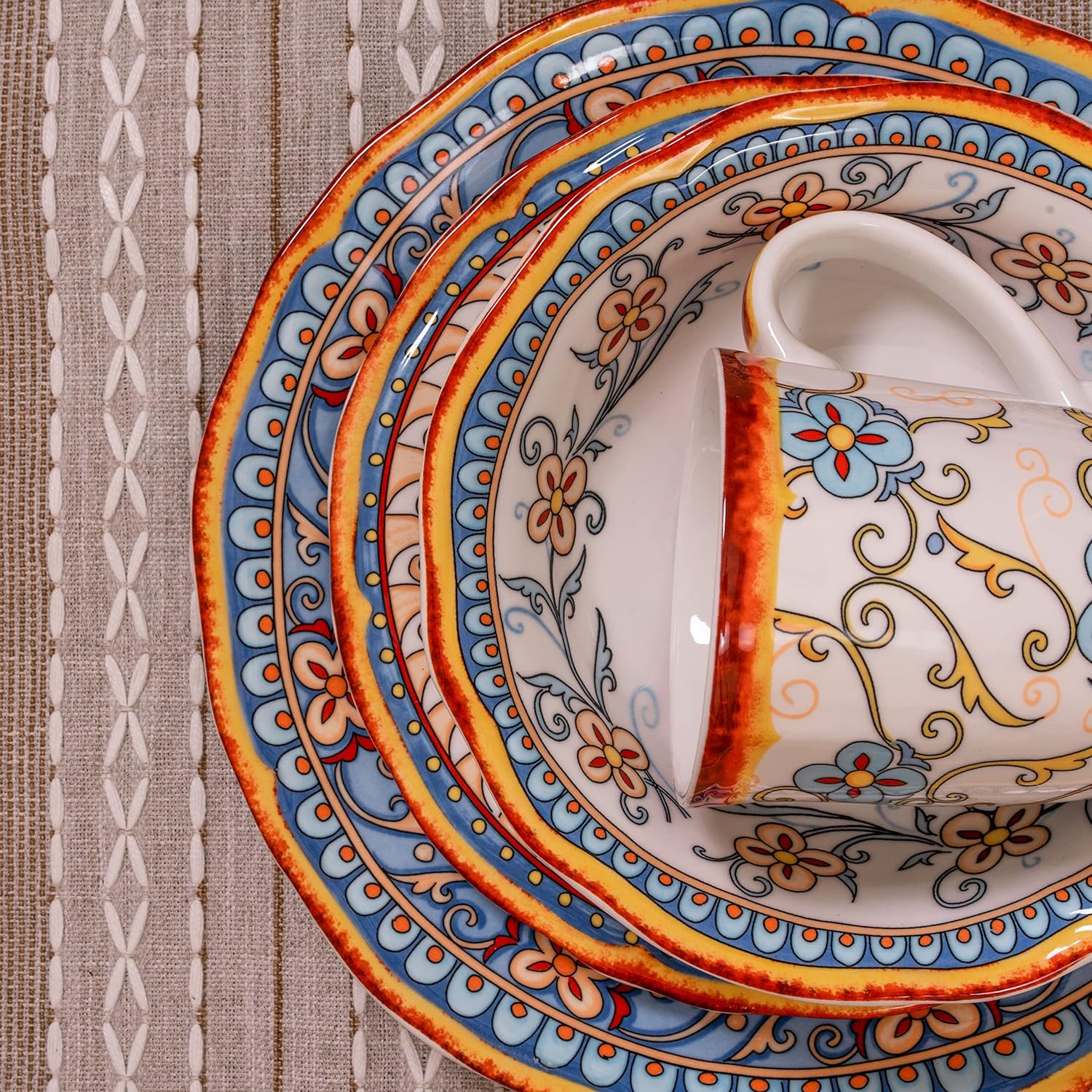 DIQIN · 16 Piece Stoneware Dinnerware Set, Service for 4 – Thanksgiving-Fall-· 1 - ·, Multicolor