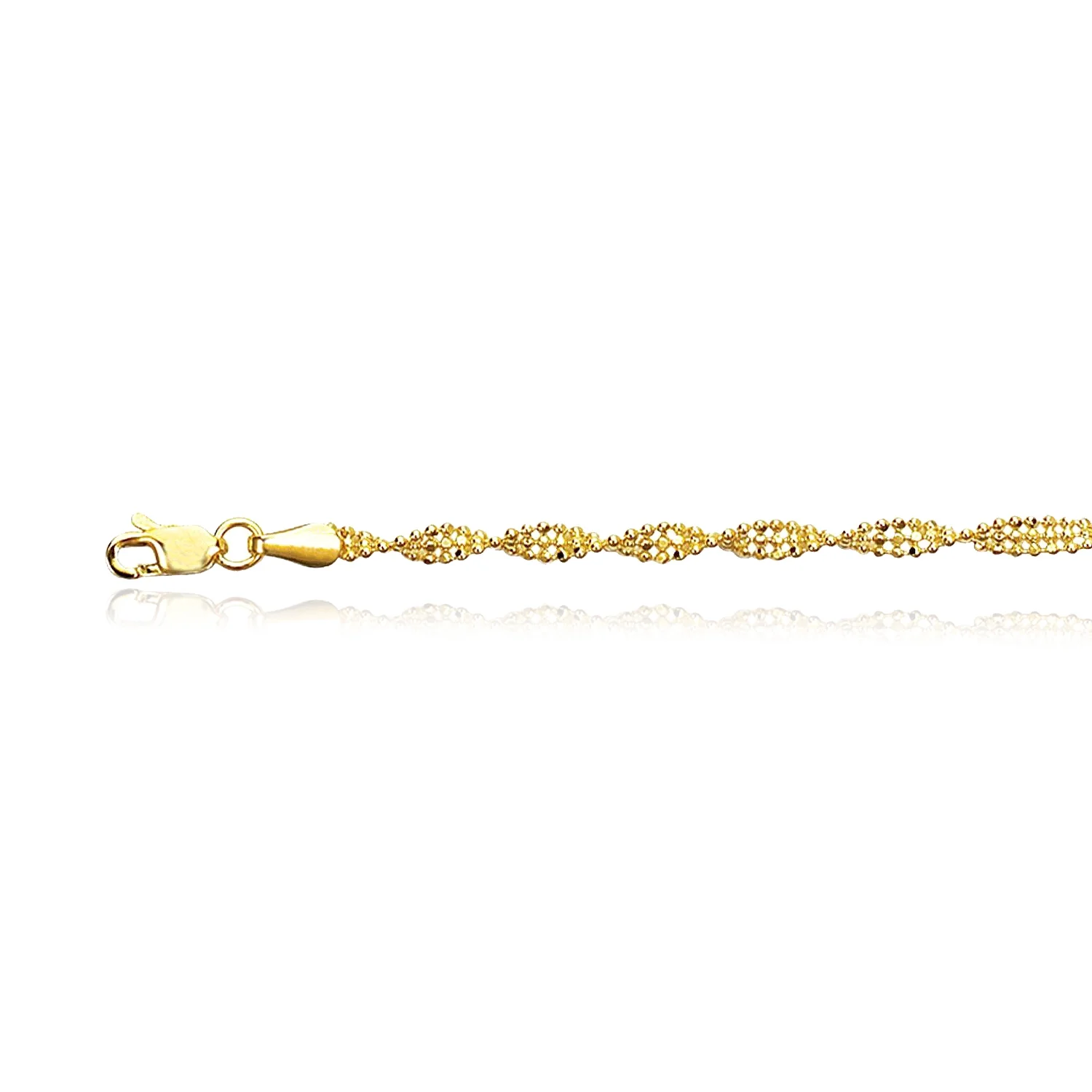 14K Gold Yellow White 3mm Twisted Beaded Bracelet 7