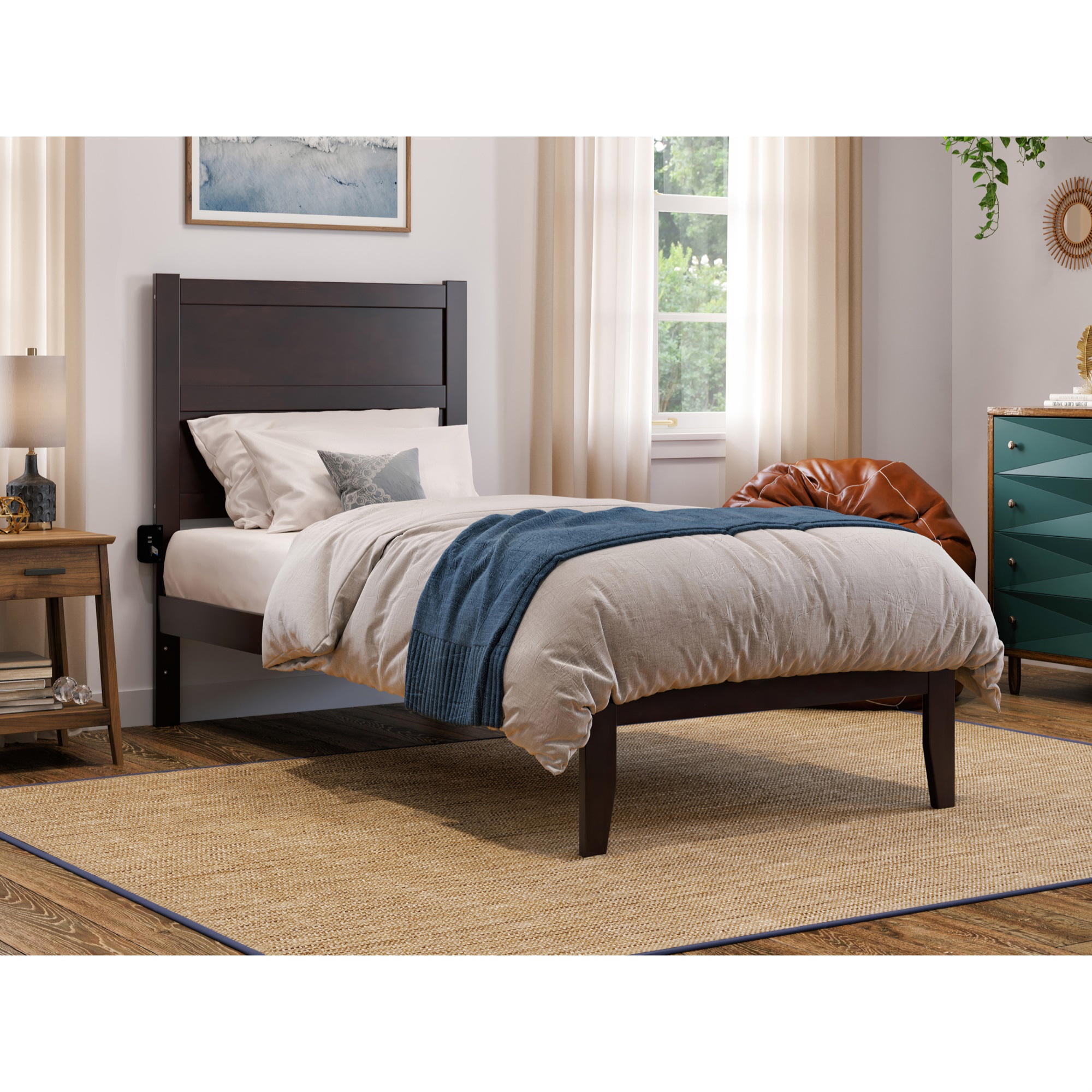 AFI NoHo Twin XL Solid Wood Platform Bed with USB Charger in Espresso