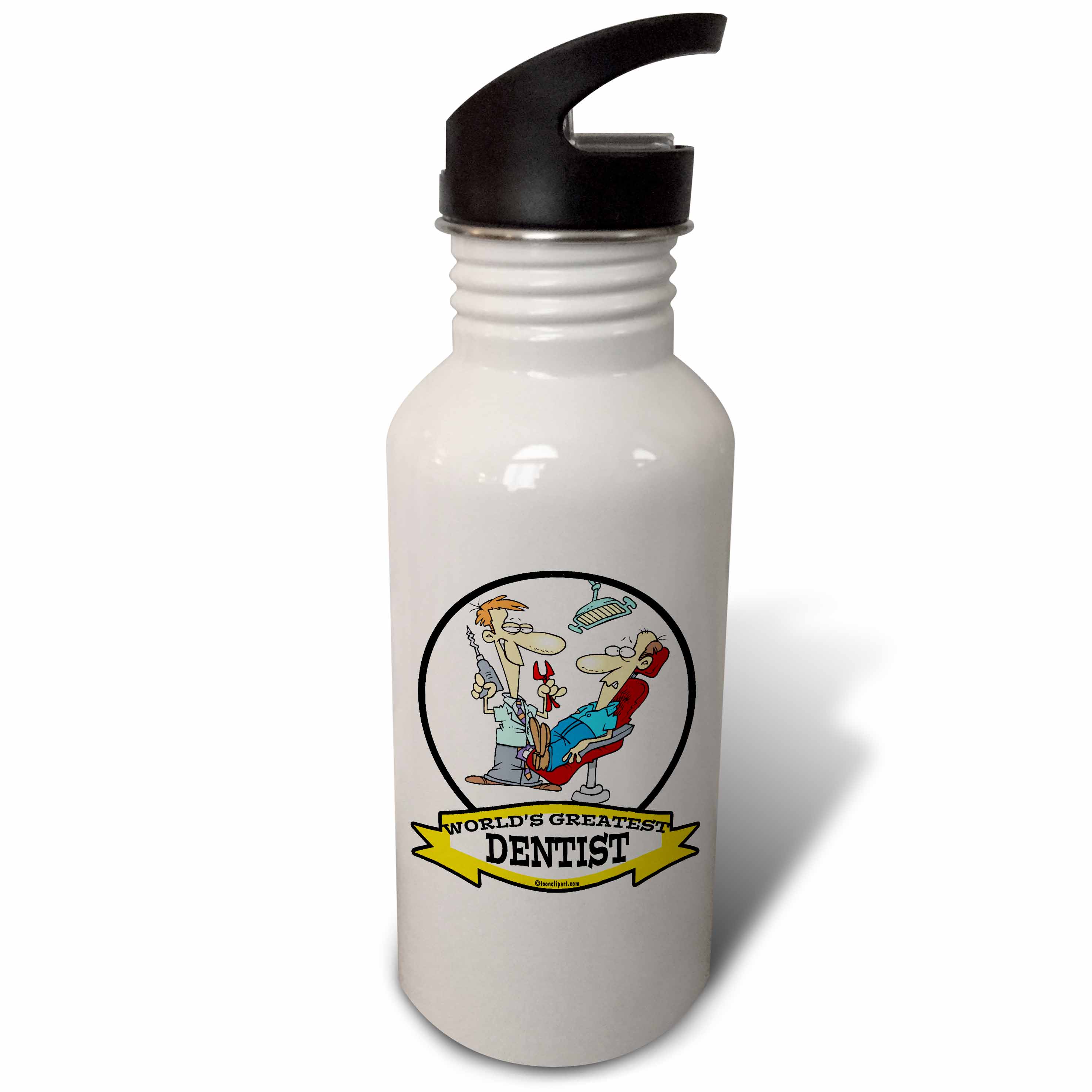 3dRose Funny Worlds Greatest Dentist Cartoon, Sports Water Bottle, 21oz