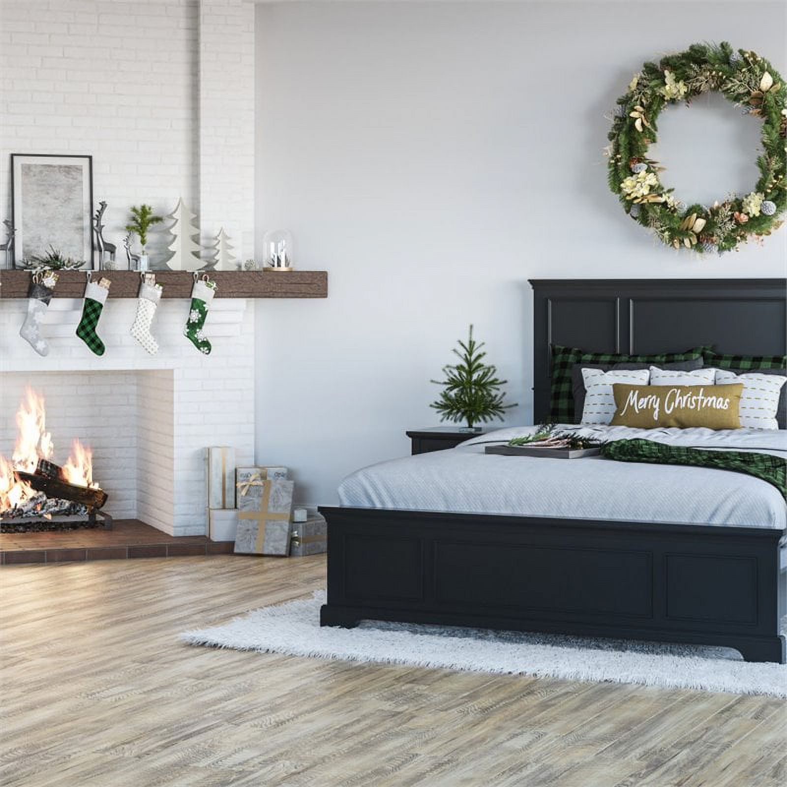 Pemberly Row Traditional styled Wood Queen Bed in Black Finish