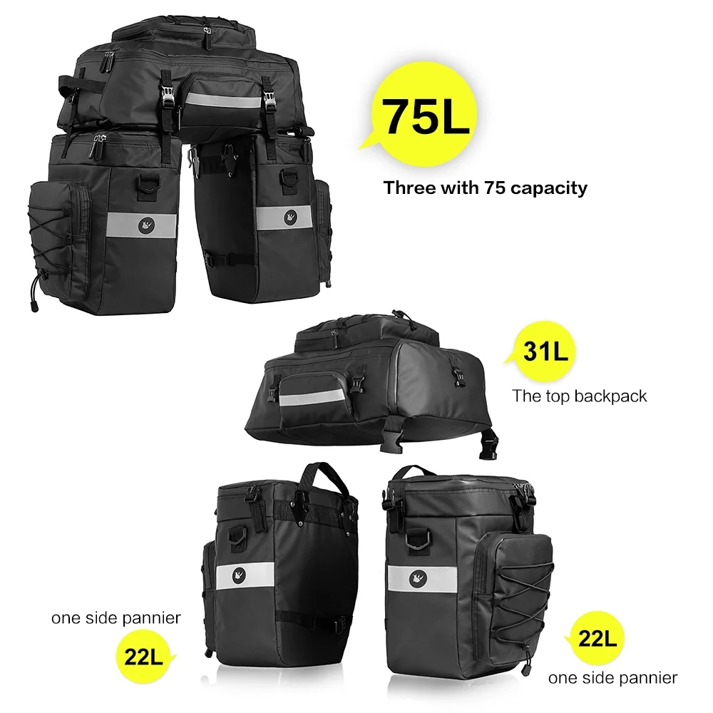 3 in 1 Mutifunctional Bike Rear Bag Waterproof Bicycle Shoulder Bag Bike Saddle Bag Bicycle Cargo Rack Pannier Long Cycling Accessory