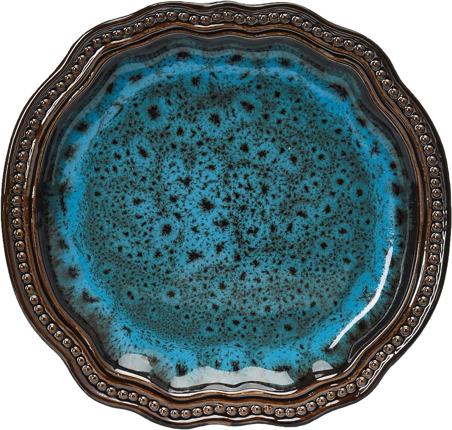 Stoneware Round Oval Dinnerware Dish Set, Ocean Blue