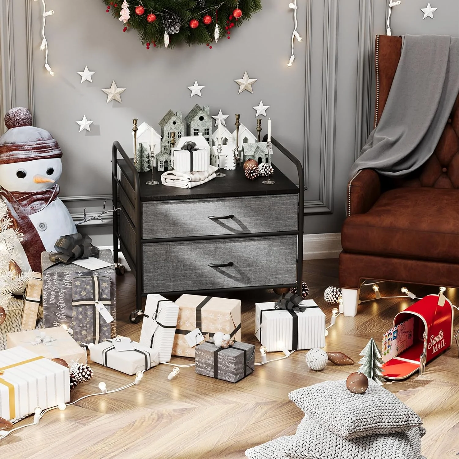 Fridge Stand, 120LBS Mini Fridge Table, 2 Drawer Fridge Cart, Mini Fridge Stand with Storage, Metal Frame Iron Top, 4 Swivel Wheels for Home Kitchen, Black