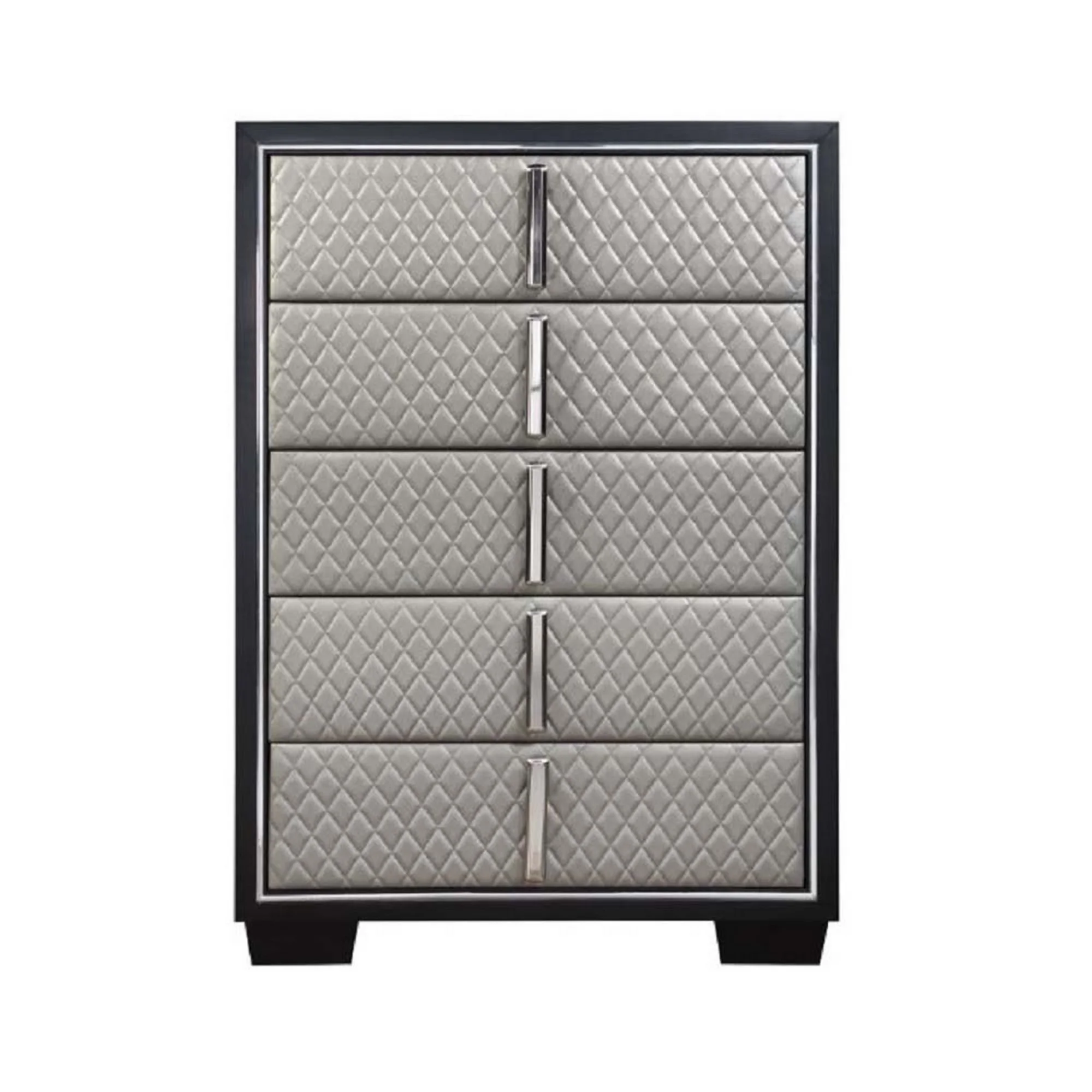 Benjara  54 x 18 x 38 in. Fiz 5 Drawers Tall Dresser Chest with Quilted Silver Faux Leather, Black