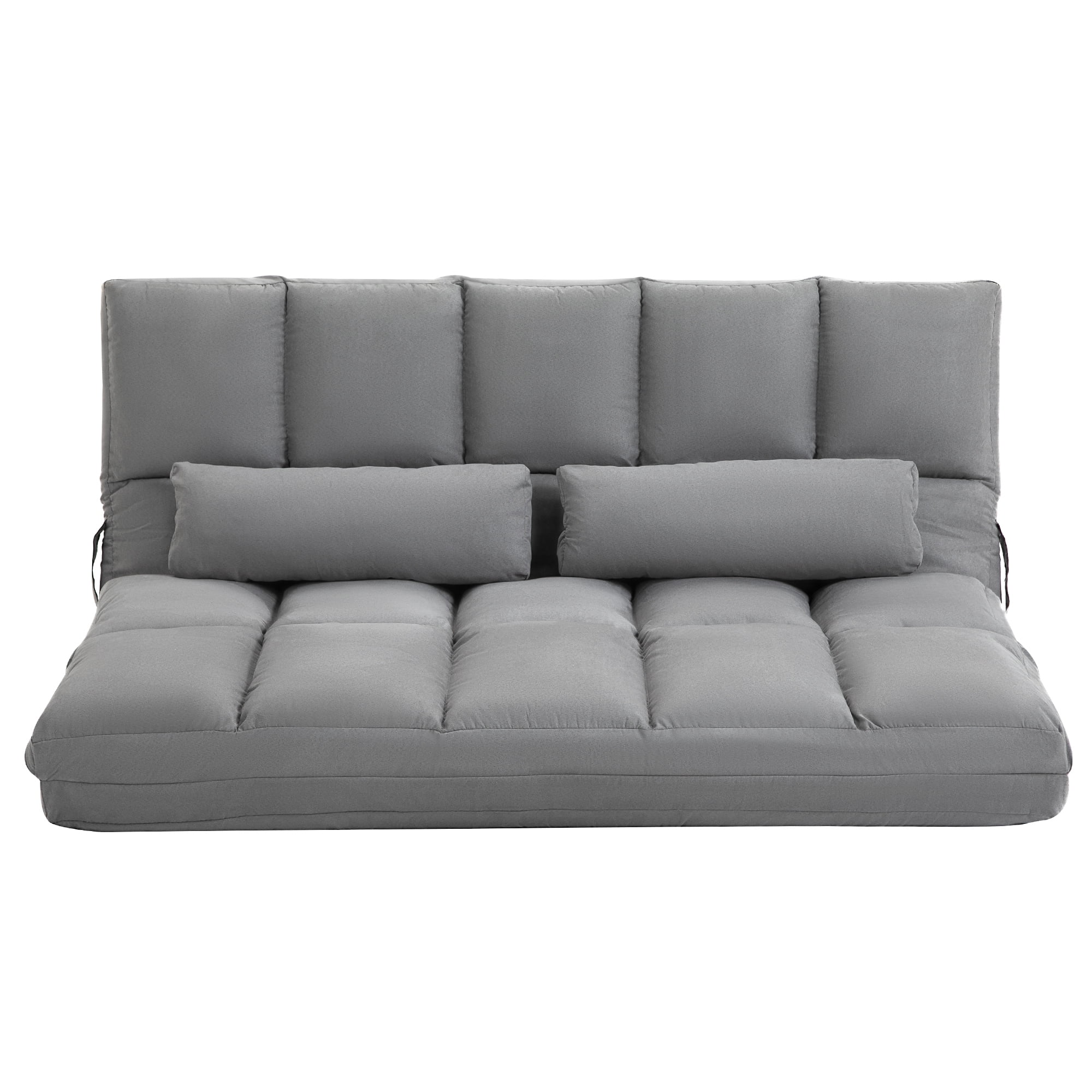 HOMCOM Convertible Floor Sofa Chair, Folding Couch Bed with 2 Pillows for Adults, Light Gray