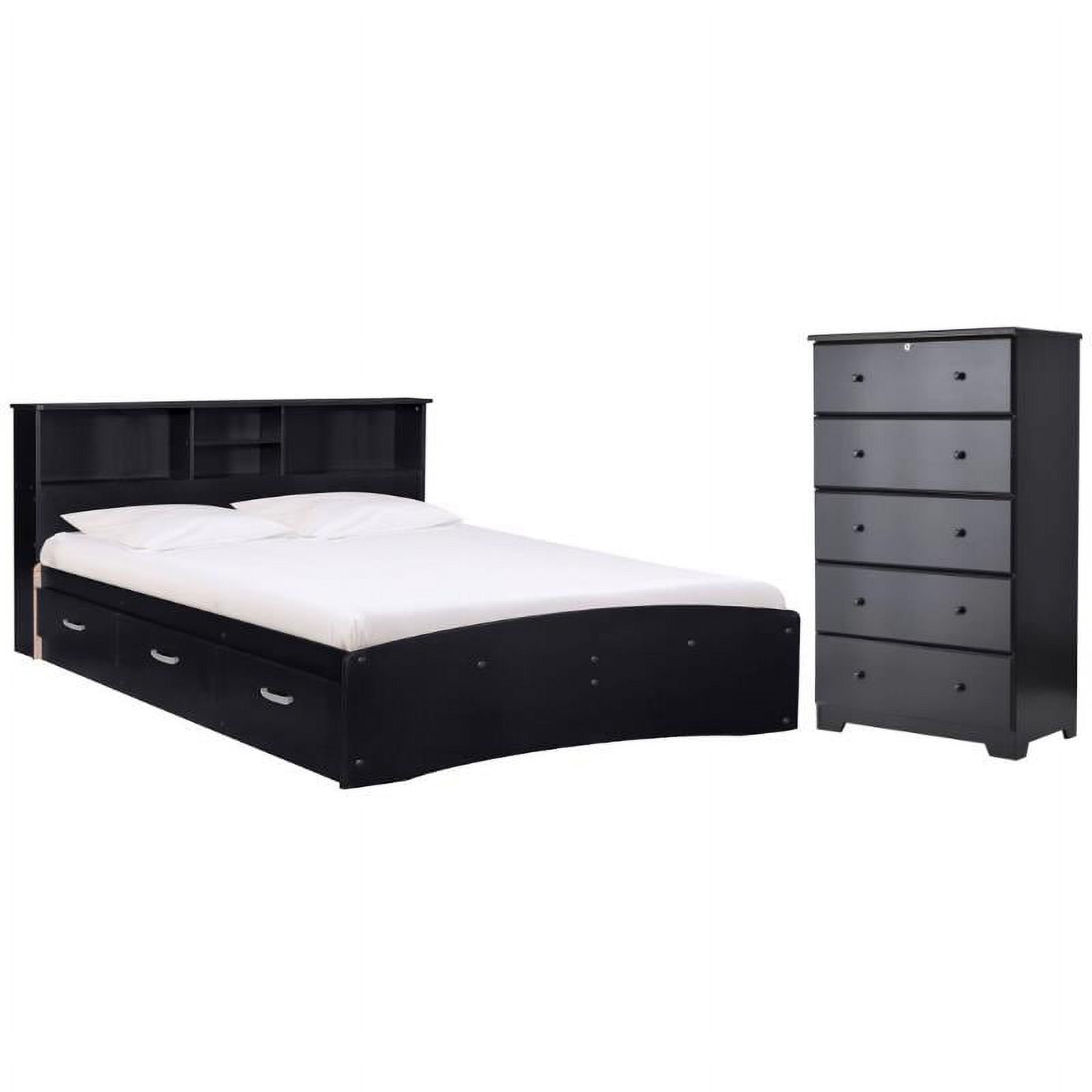 Home Square 2-Piece Set with Queen Captains Bed 5-Drawer Chest Dresser in Black