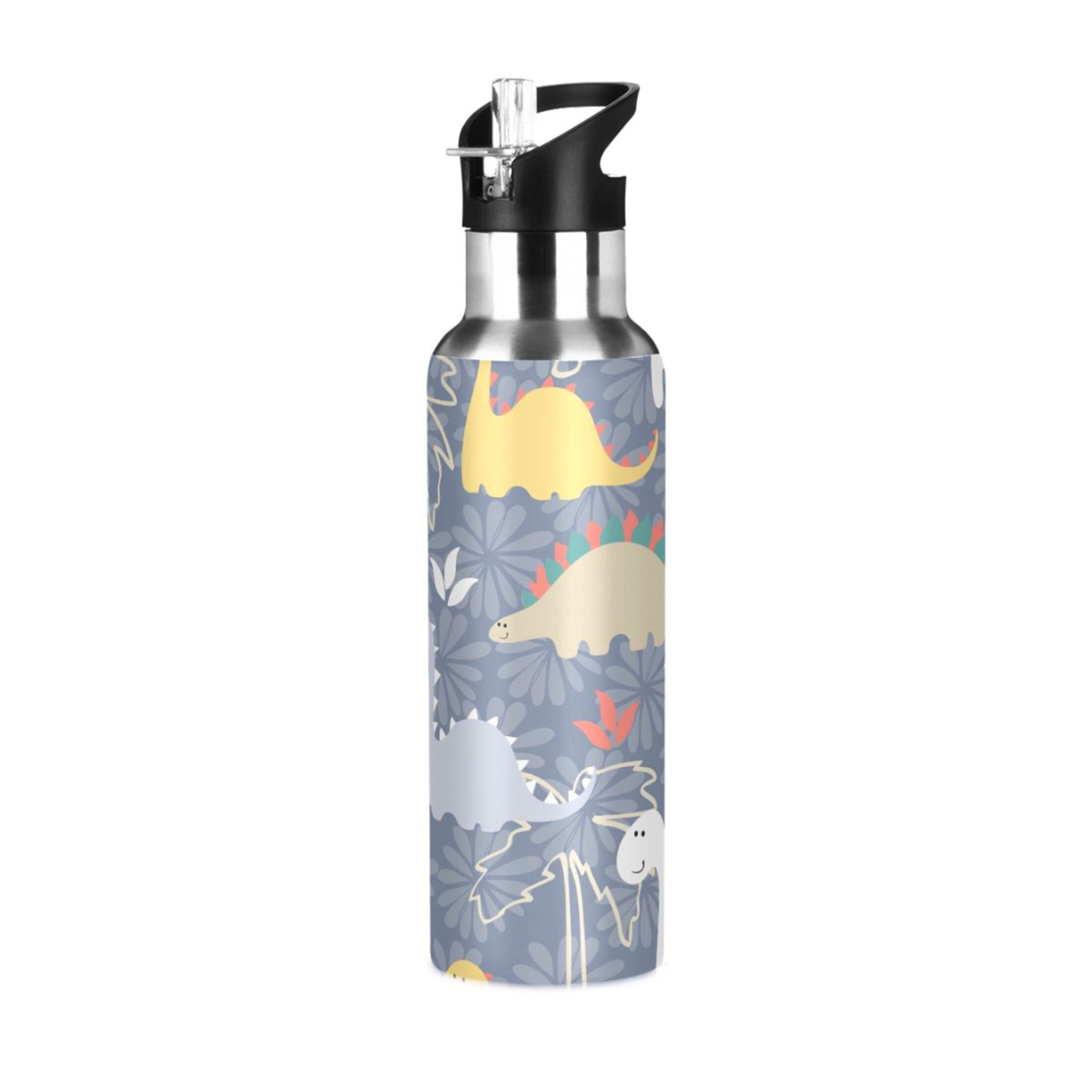 Stainless Steel Water Bottle Dinosaurs Pattern with Straw Lid Vacuum Insulated Keeps Hot and Cold Leak Proof Flask Jug for Gym Travel Sports Cycling Outdoor 20 OZ